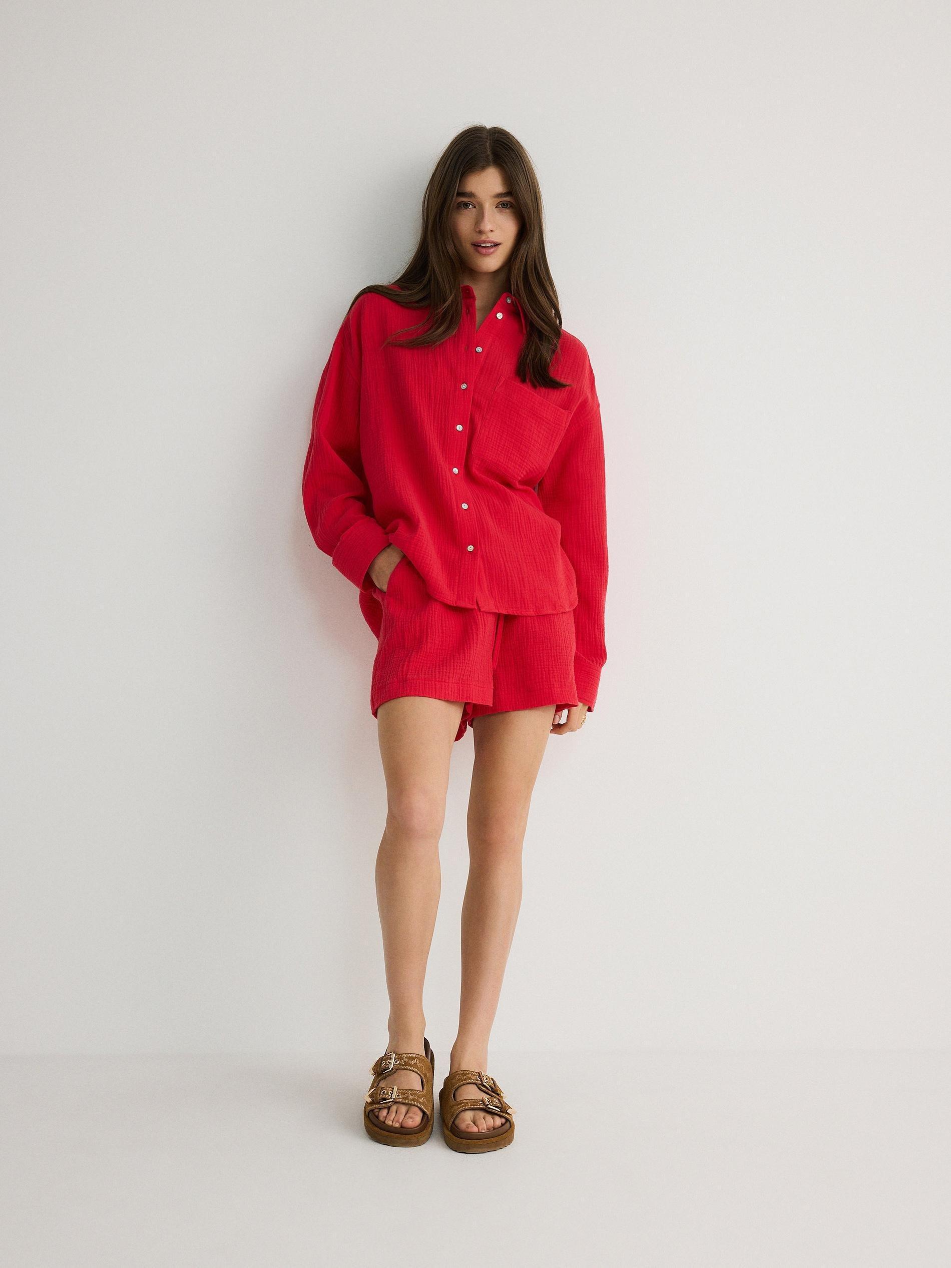 Red Relaxed Cotton Shorts, , large image number 1