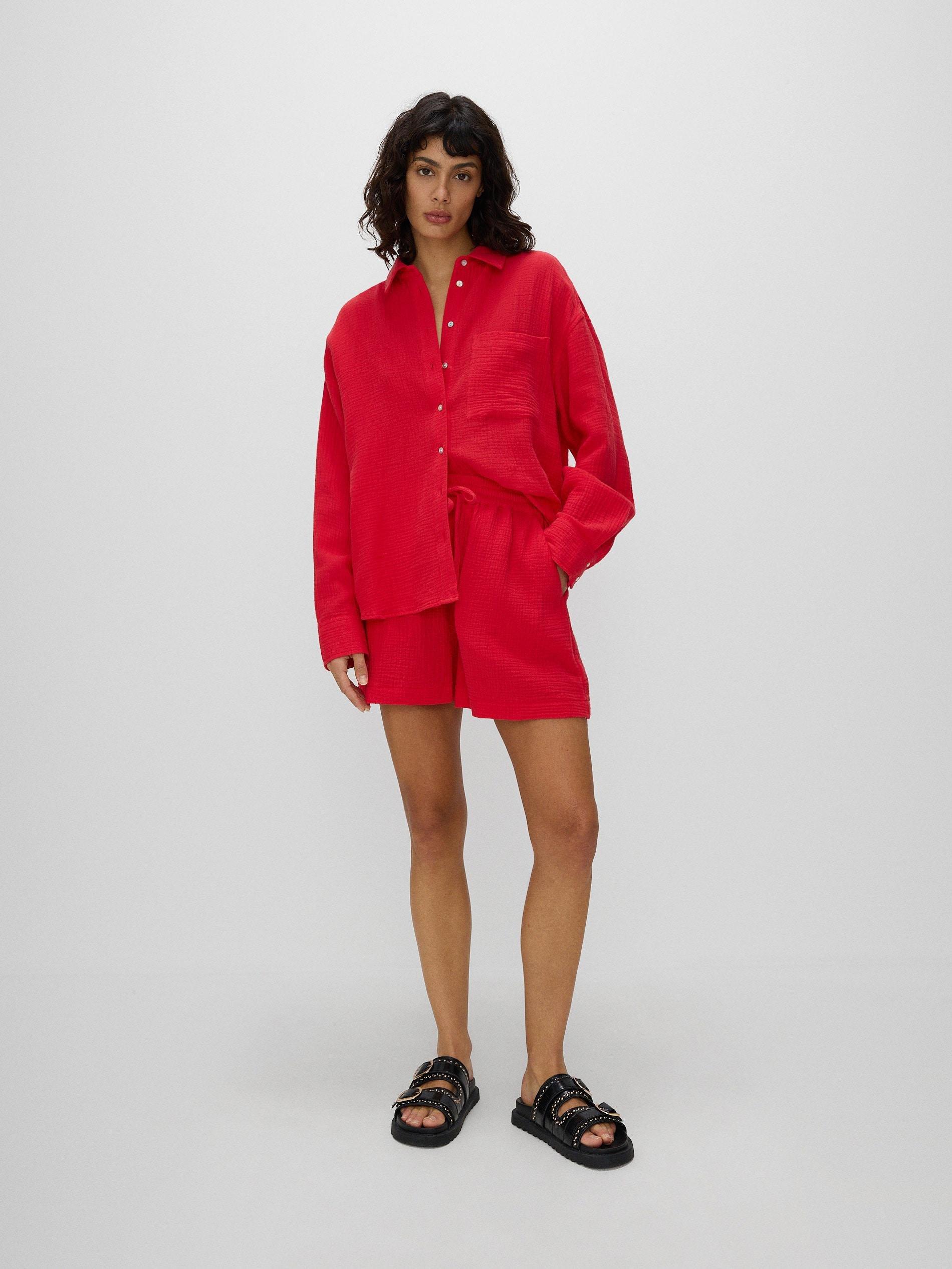 Red Relaxed Cotton Shorts, , large image number 3