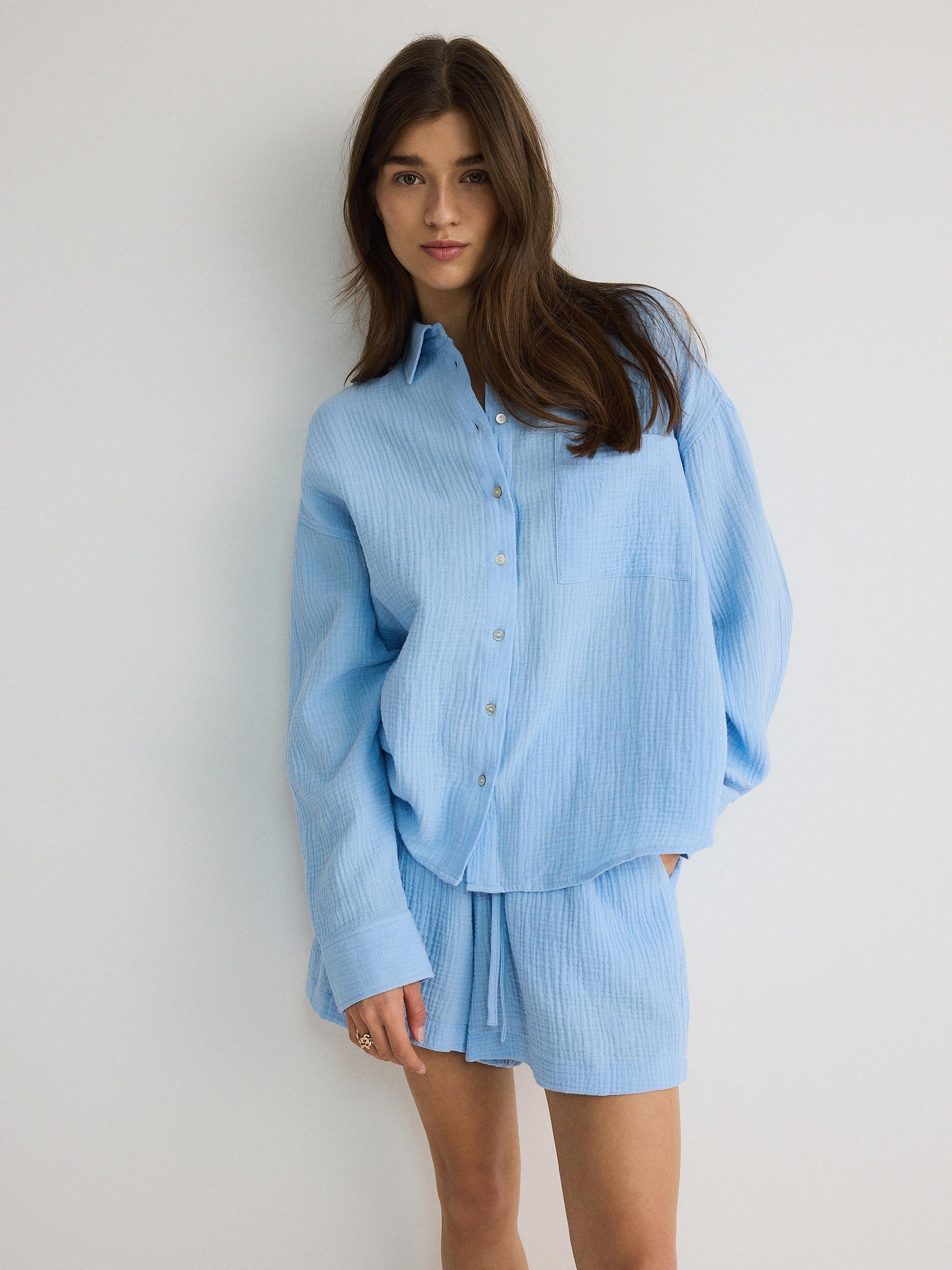 Blue Relaxed Cotton Shorts, , large image number 3