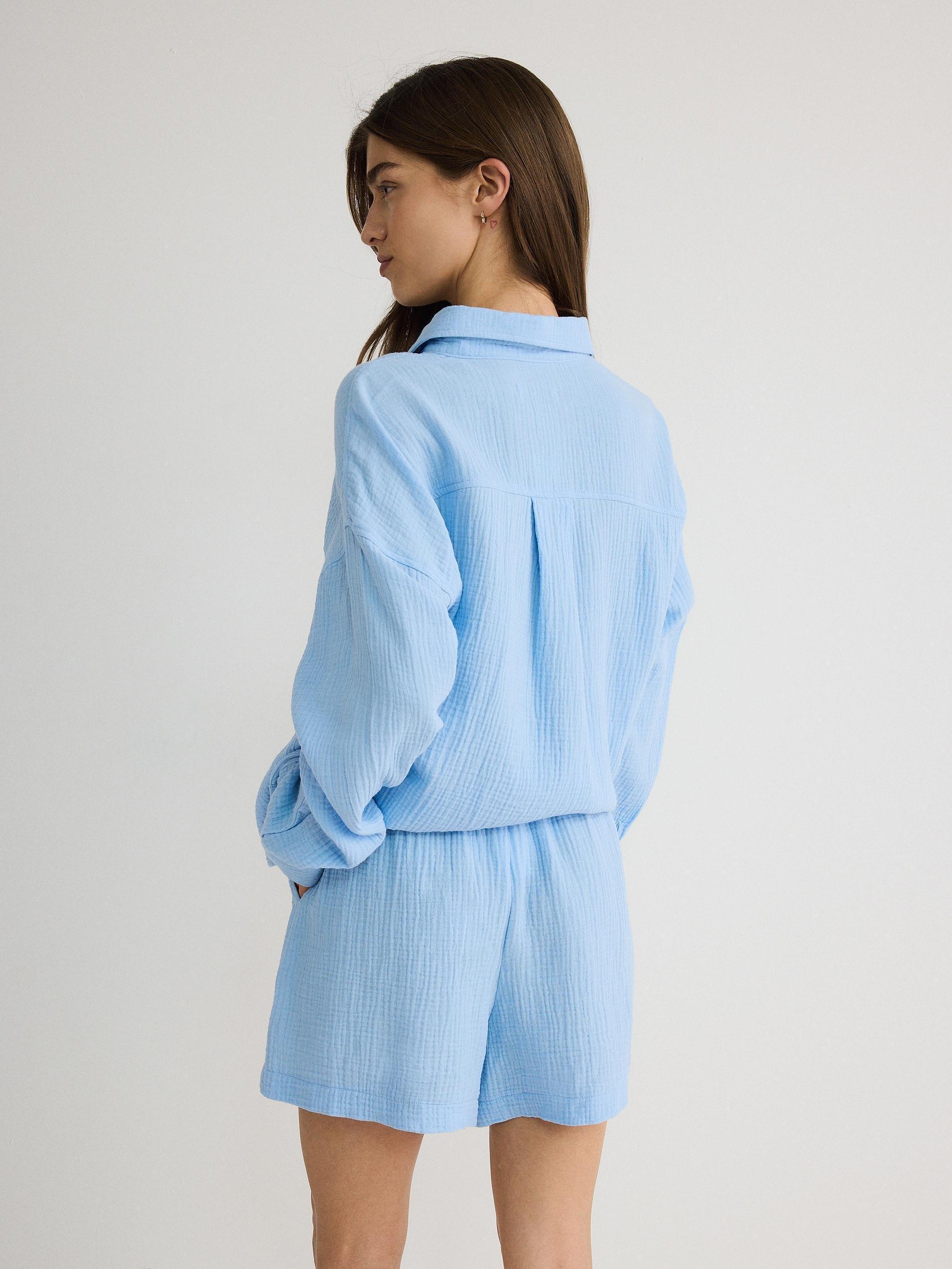 Blue Relaxed Cotton Shorts, , large image number 5