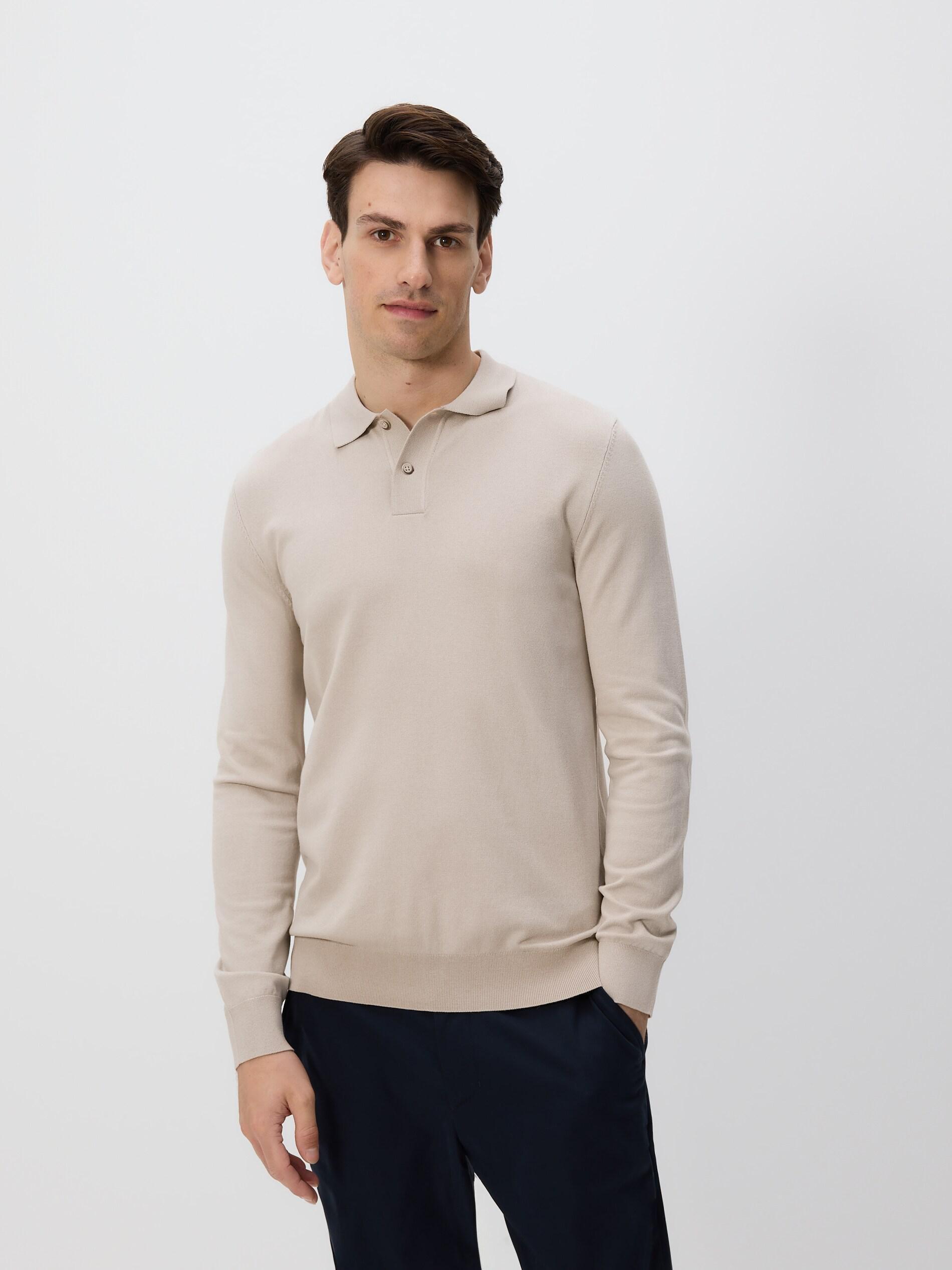 Beige Viscose Rich Polo Jumper, Beige, large image number 0