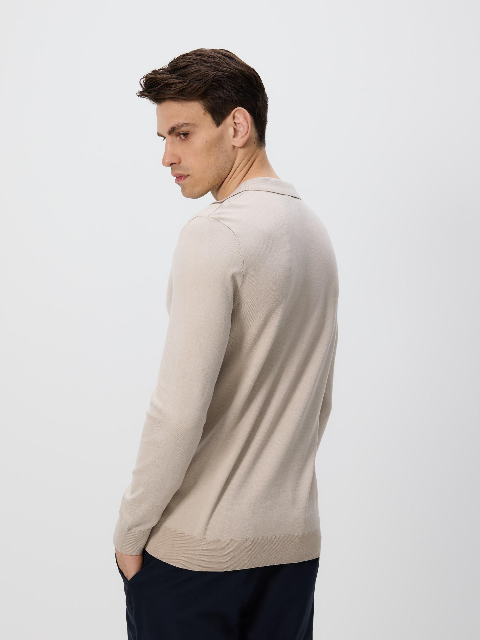 Beige Viscose Rich Polo Jumper, Beige, large image number 3