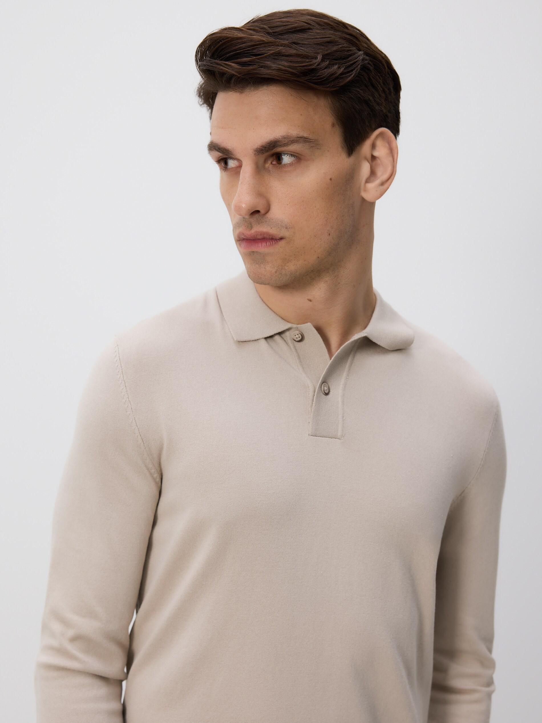 Beige Viscose Rich Polo Jumper, Beige, large image number 4