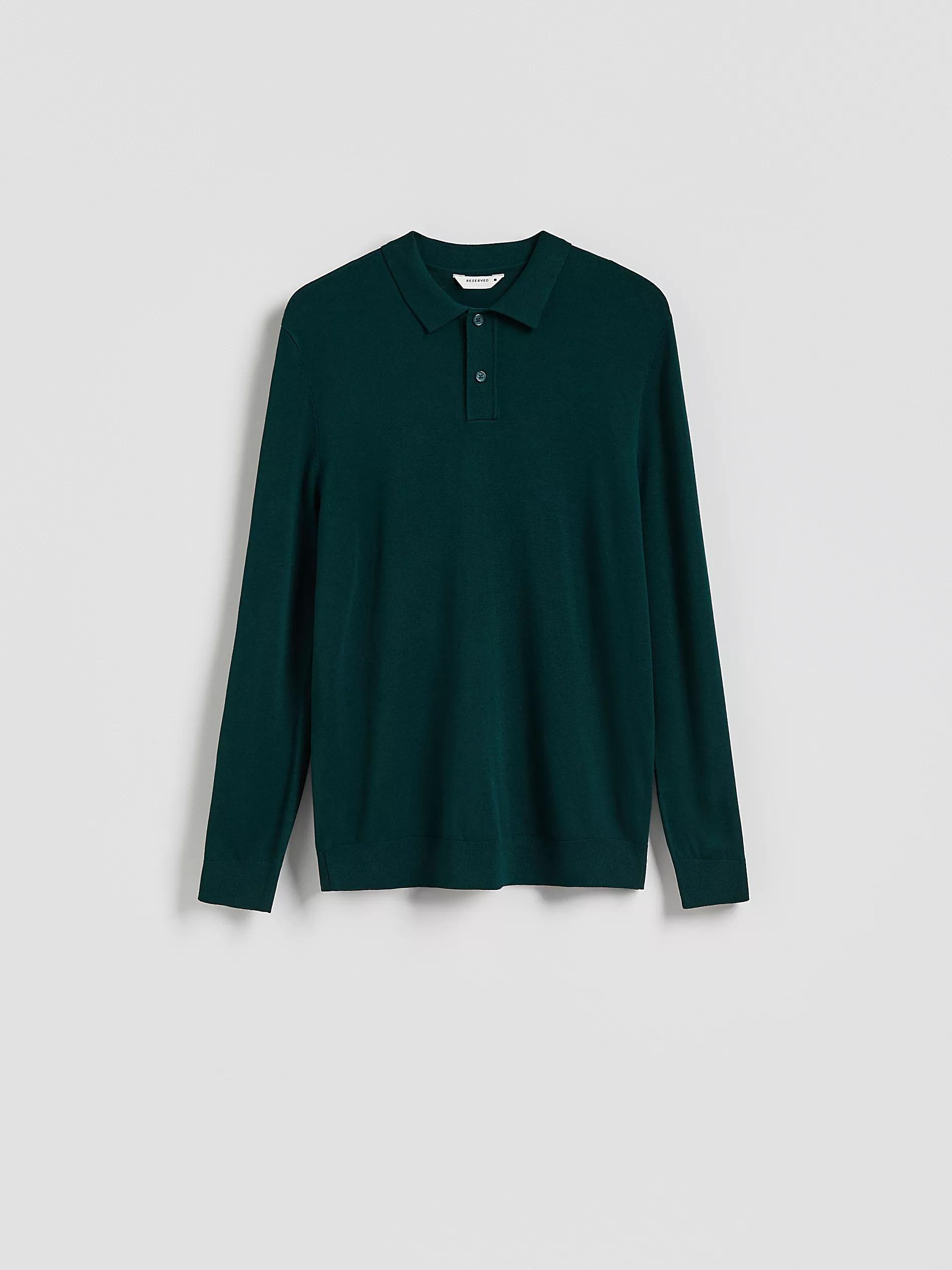 Green Viscose Rich Polo Jumper, Khaki, large image number 0