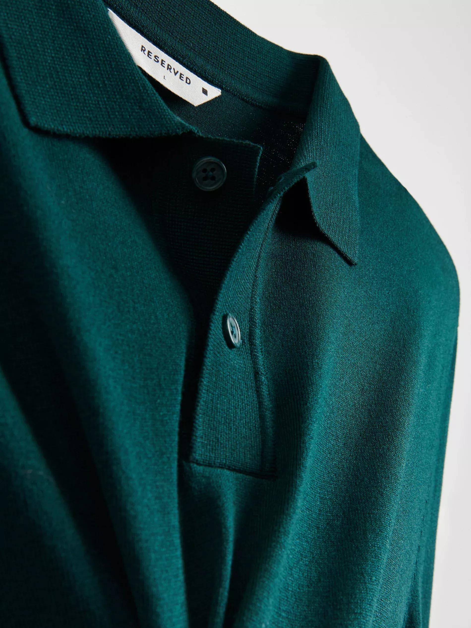 Green Viscose Rich Polo Jumper, Khaki, large image number 1