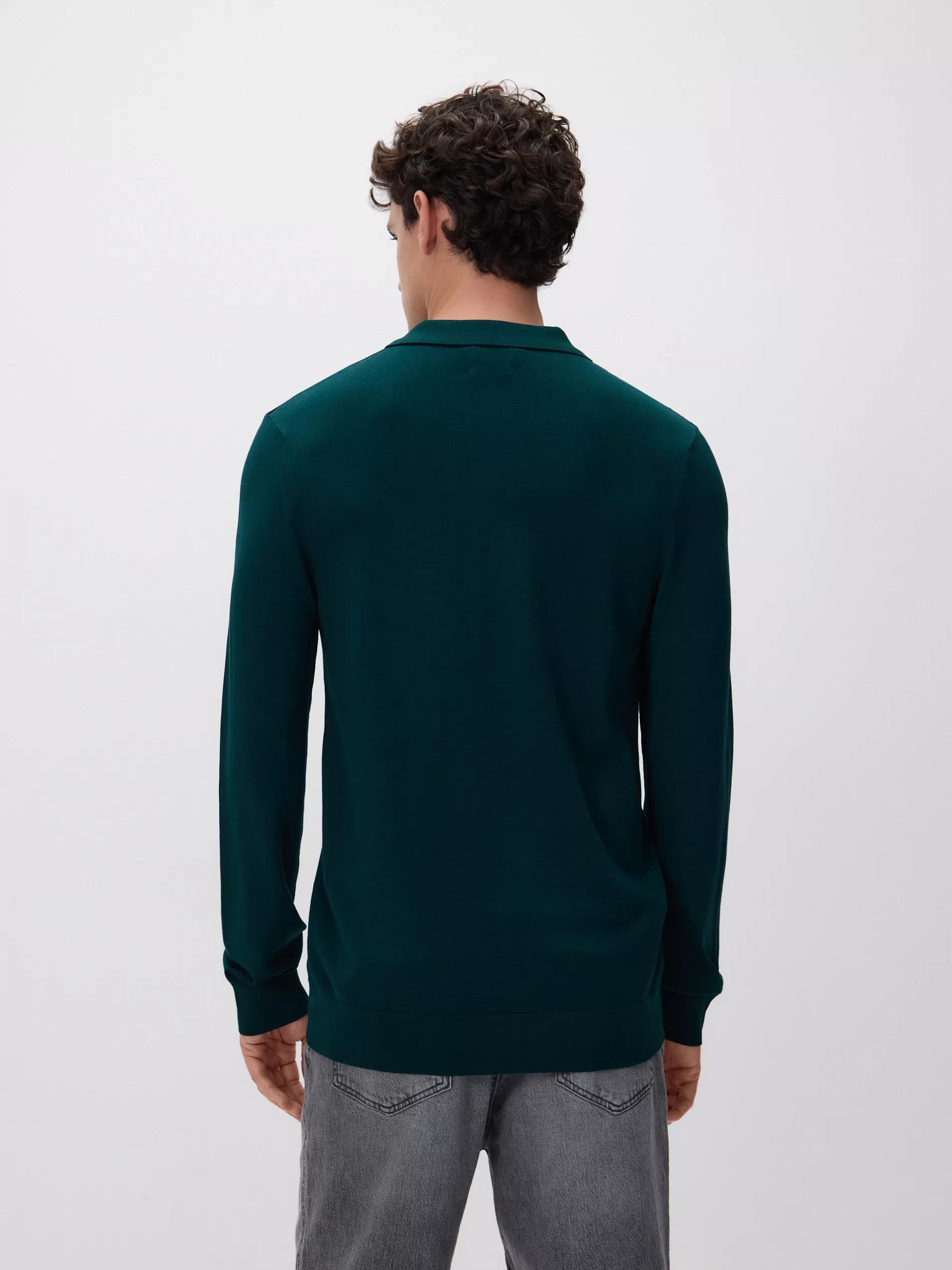 Green Viscose Rich Polo Jumper, Khaki, large image number 3