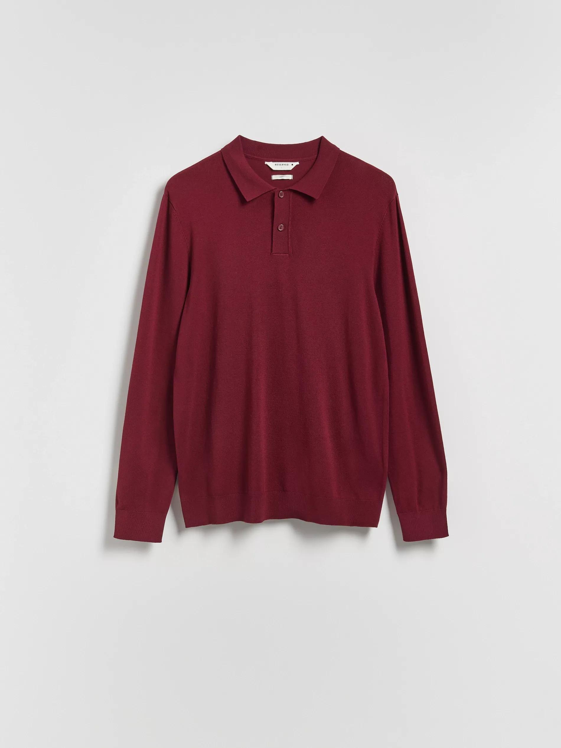 Burgundy Viscose Rich Polo Jumper, Burgundy, large image number 0