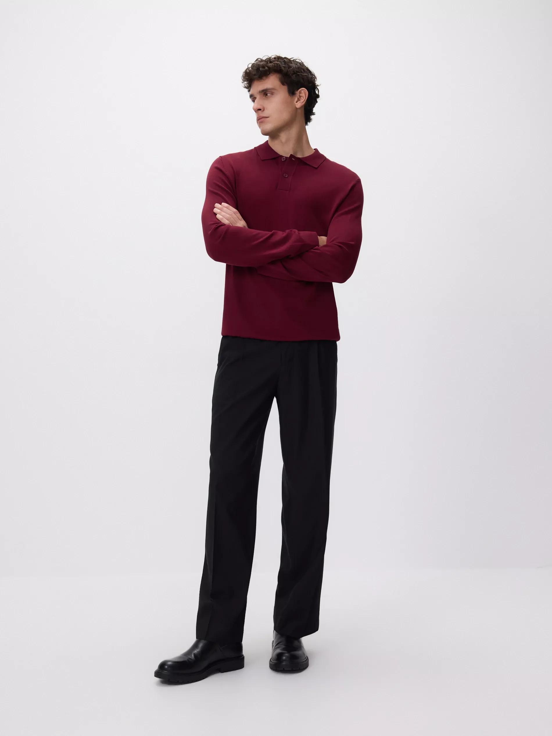 Burgundy Viscose Rich Polo Jumper, Burgundy, large image number 2