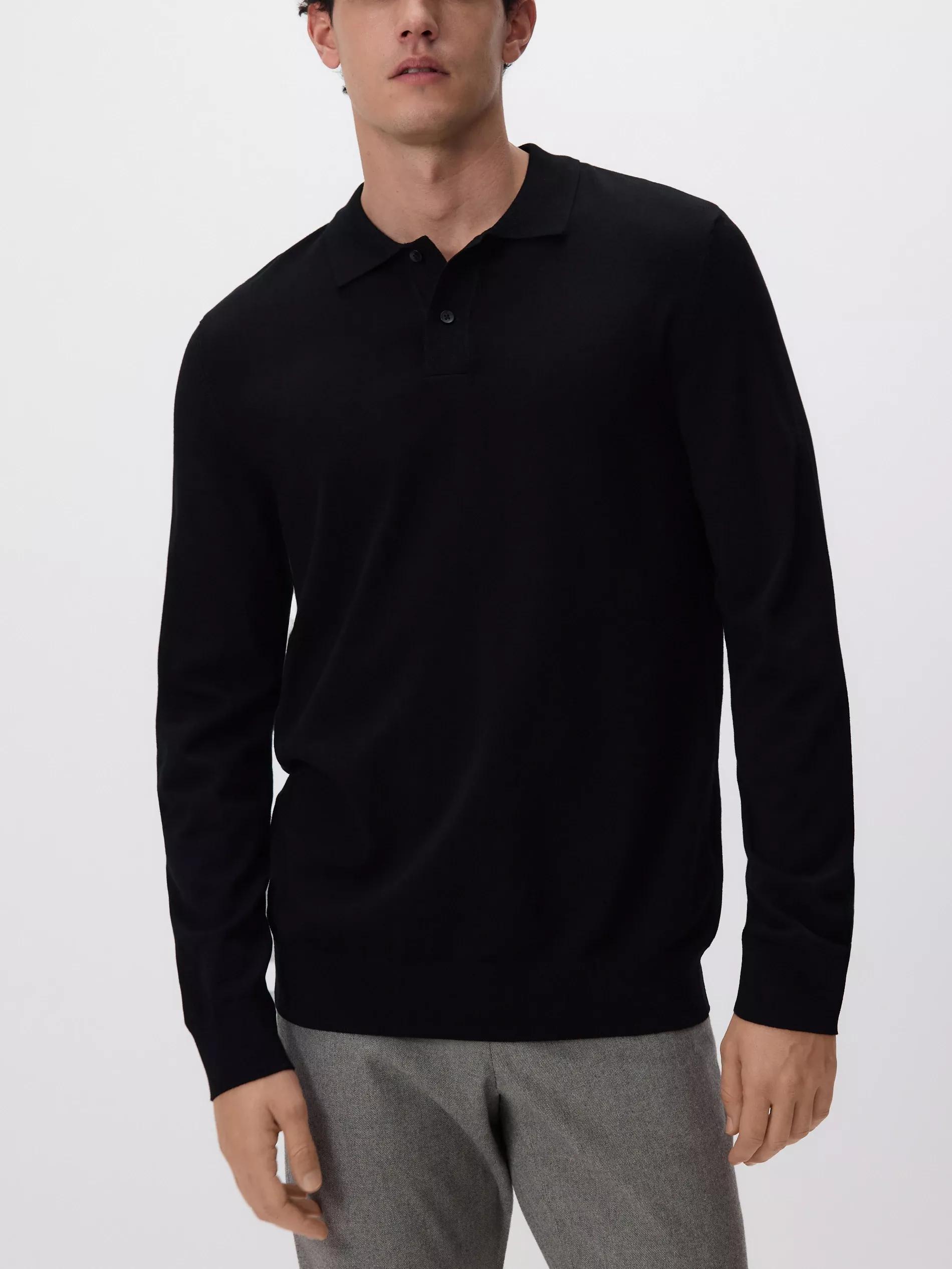 Black Viscose Rich Polo Jumper, Black, large image number 2
