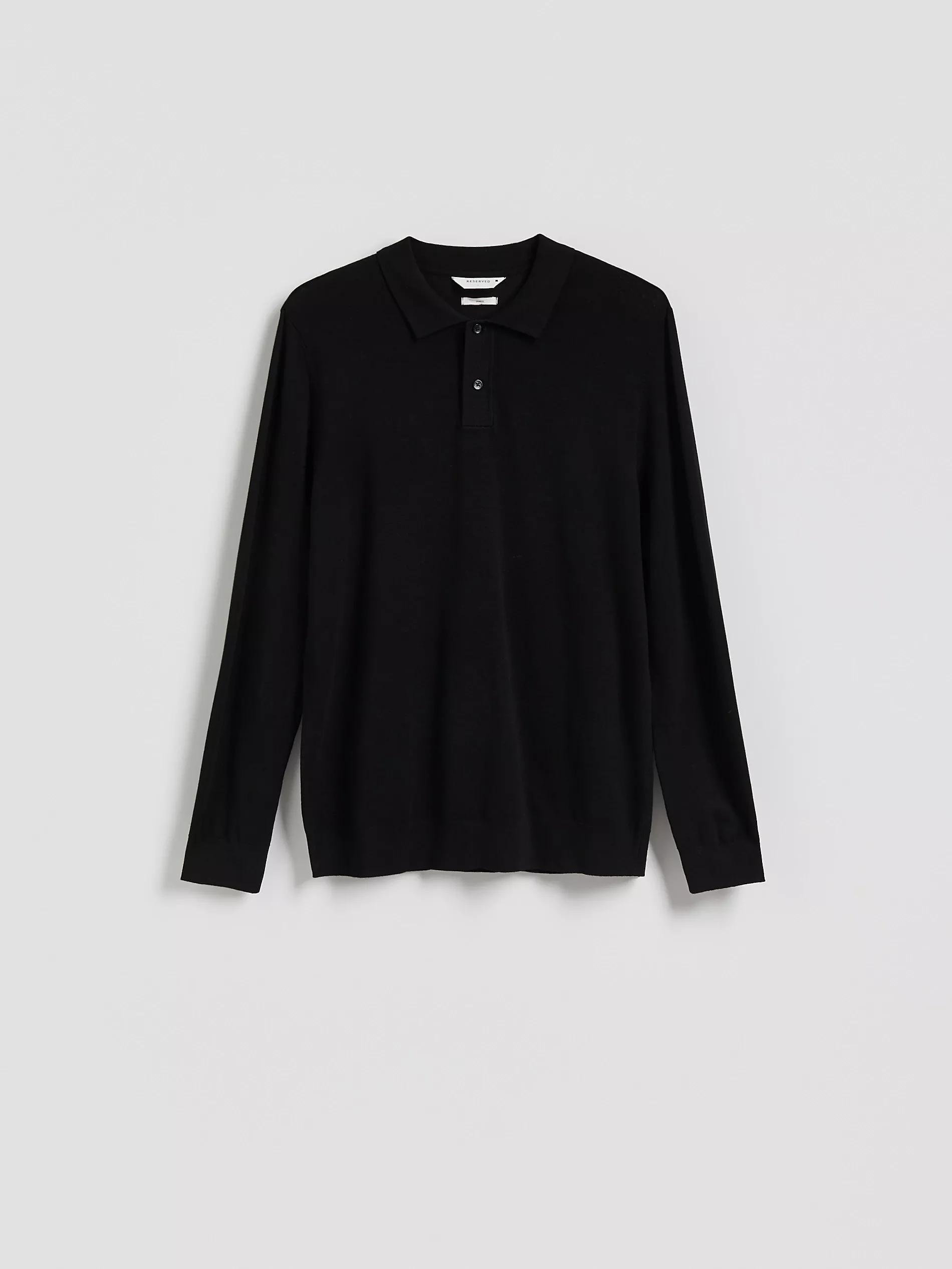 Black Viscose Rich Polo Jumper, Black, large image number 5