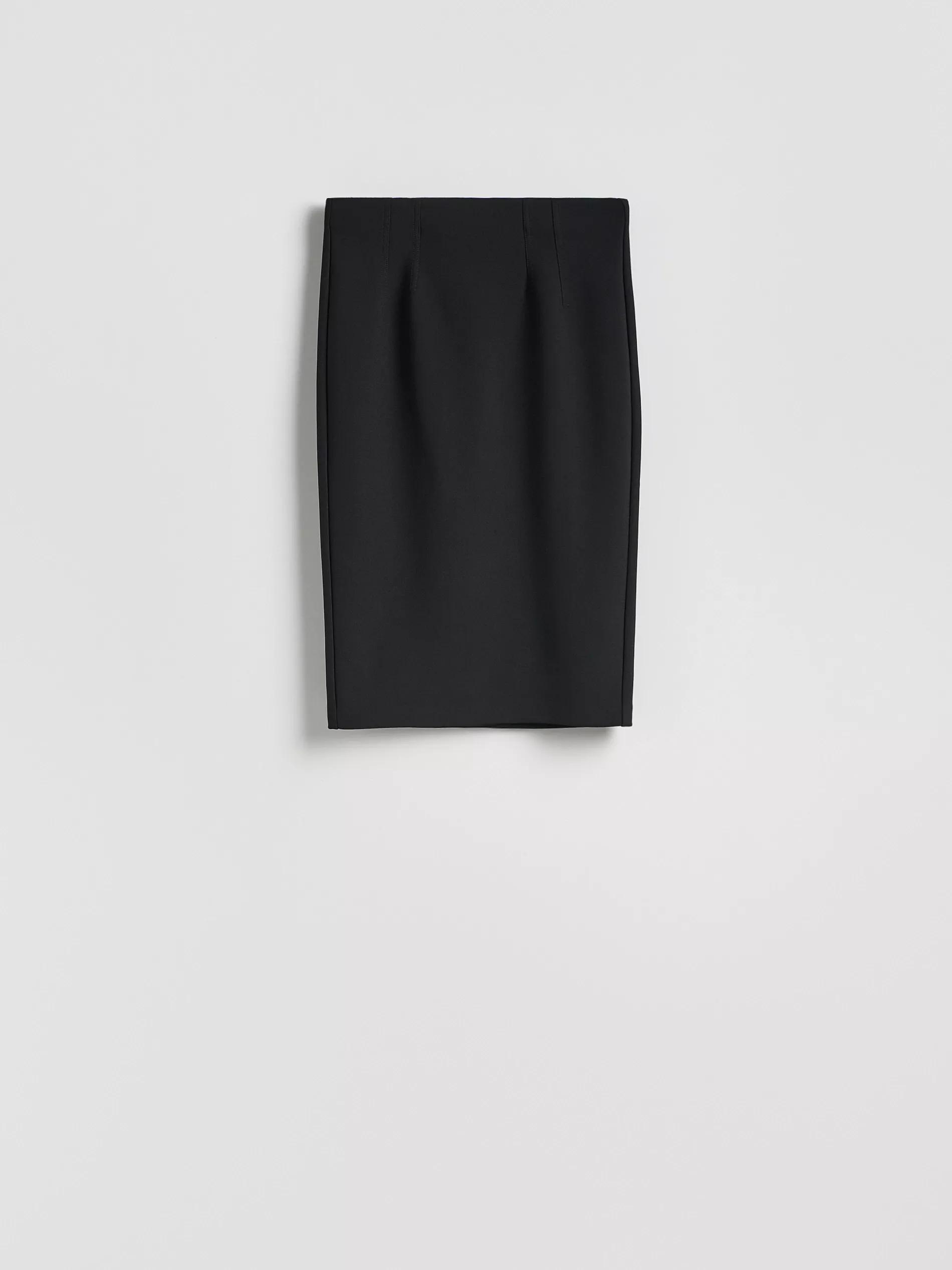 Black Midi Skirt With Stitching, Black, large image number 0