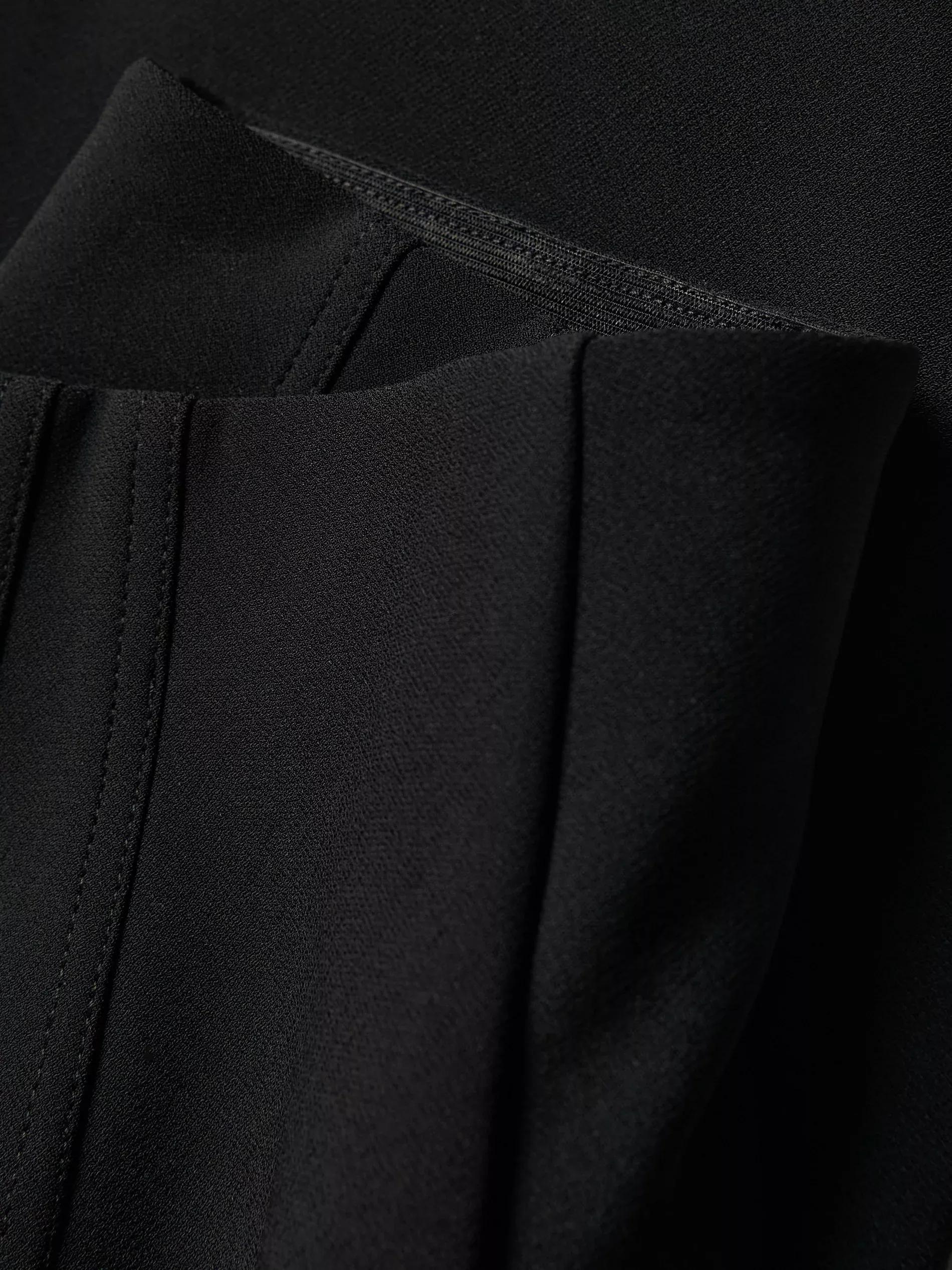 Black Midi Skirt With Stitching, Black, large image number 1