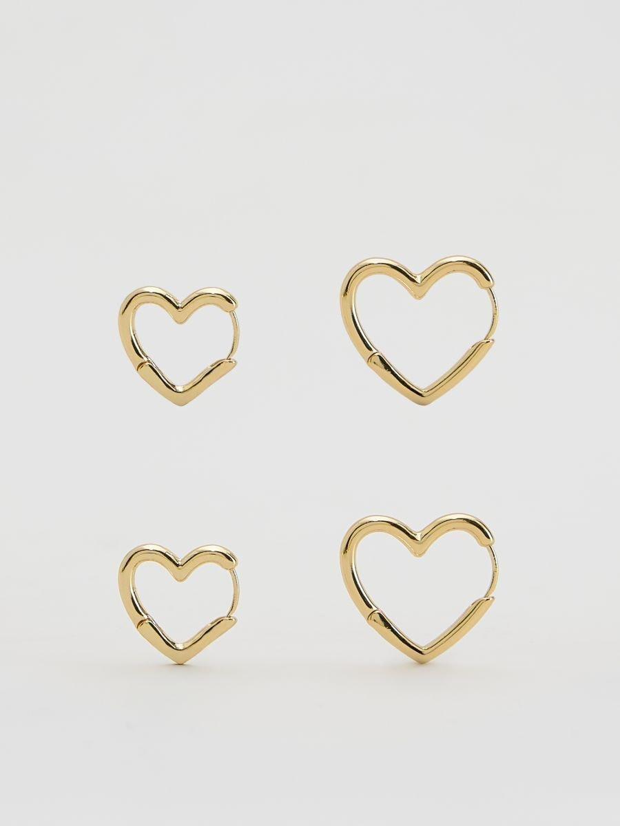Gold Earring Set In Heart Shape, Golden, large image number 0