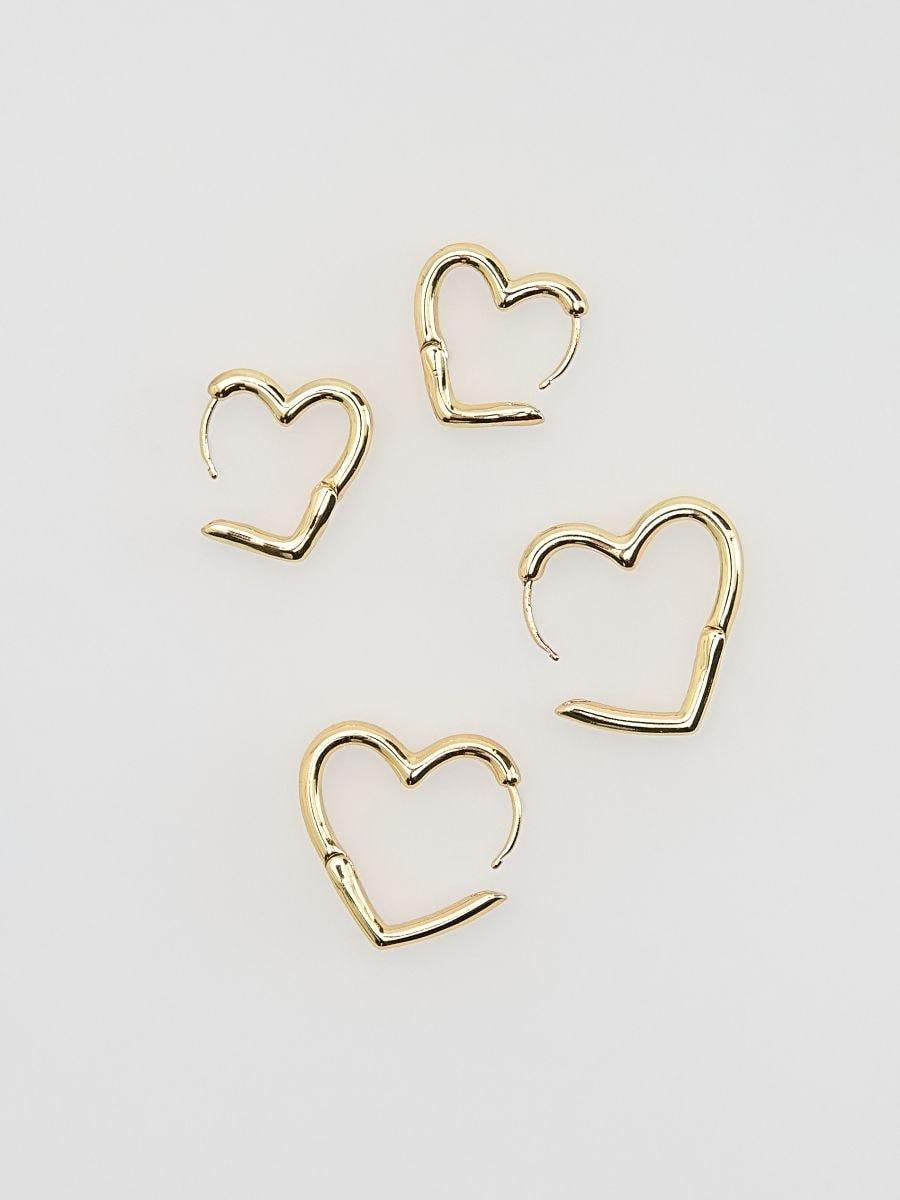 Gold Earring Set In Heart Shape, Golden, large image number 1