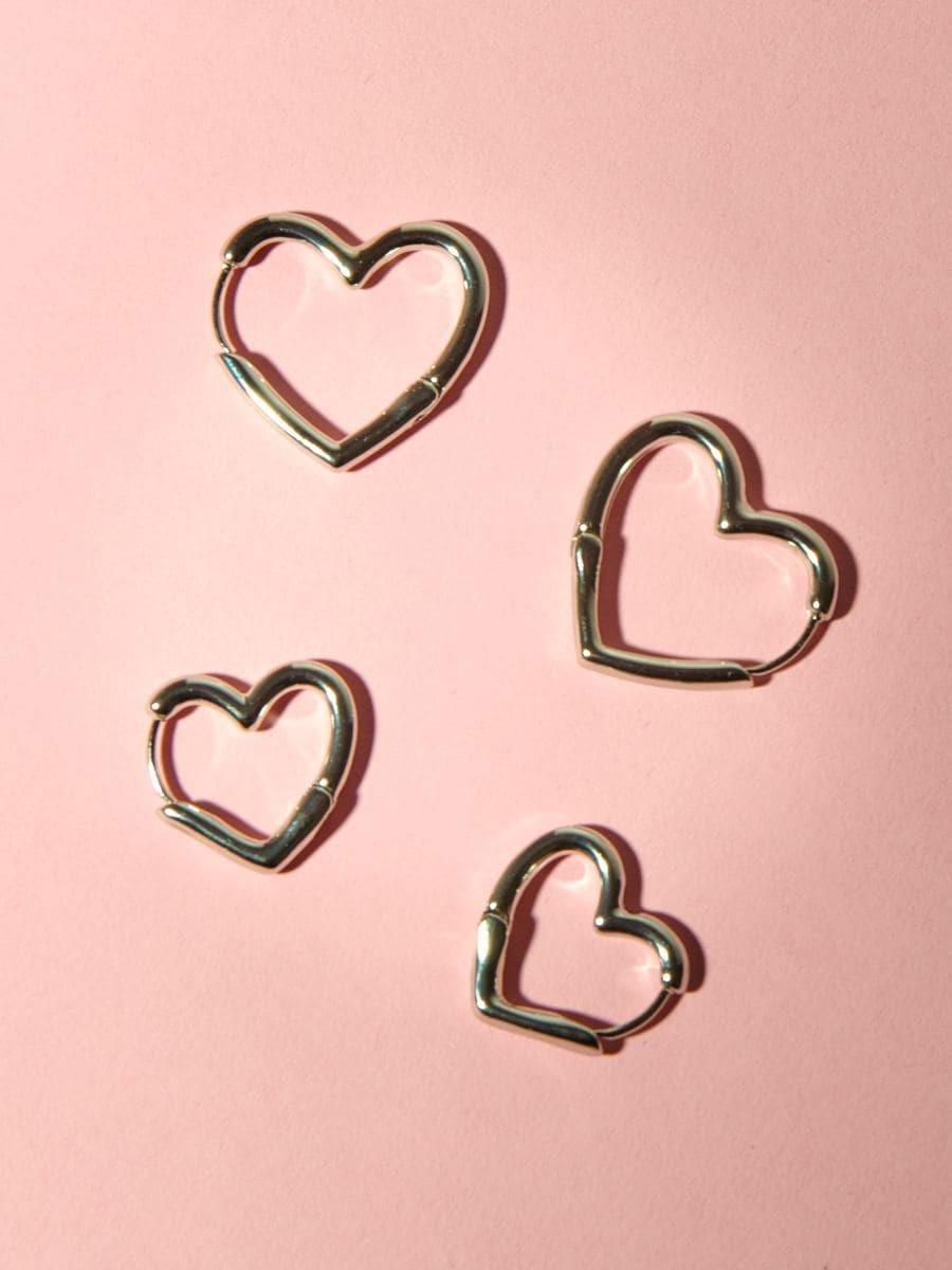 Silver Earring Set In Heart Shape, Silver, medium