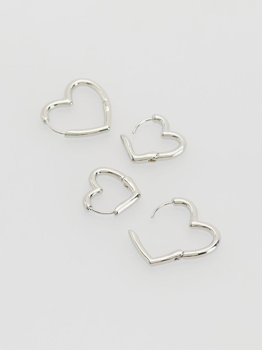Silver Earring Set In Heart Shape, Silver, large image number 1