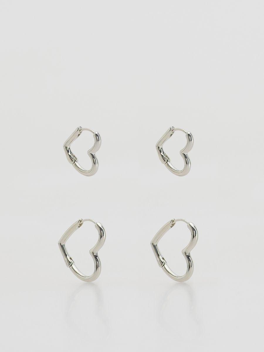 Silver Earring Set In Heart Shape, Silver, medium