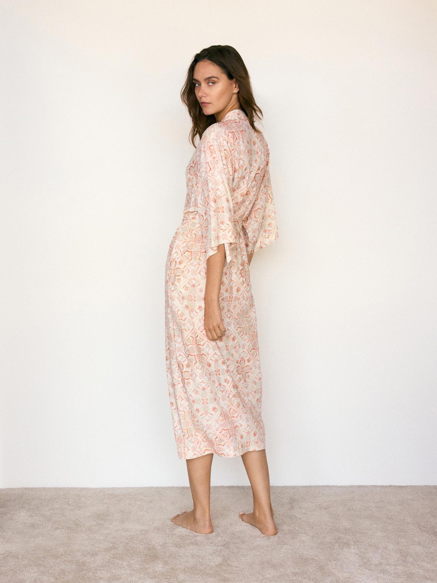 Peach Patterned Viscose Dressing Gown, Orange, large image number 3