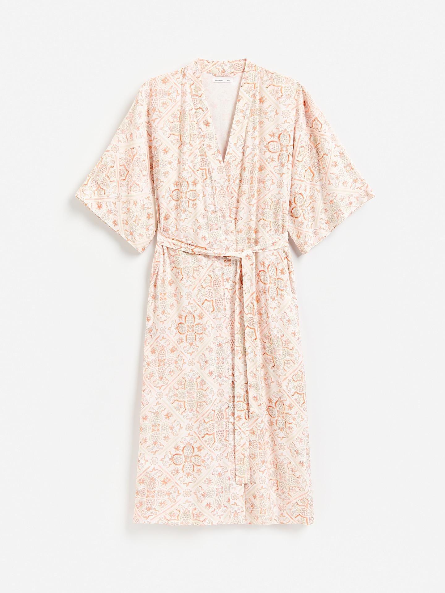 Peach Patterned Viscose Dressing Gown, Orange, large image number 4