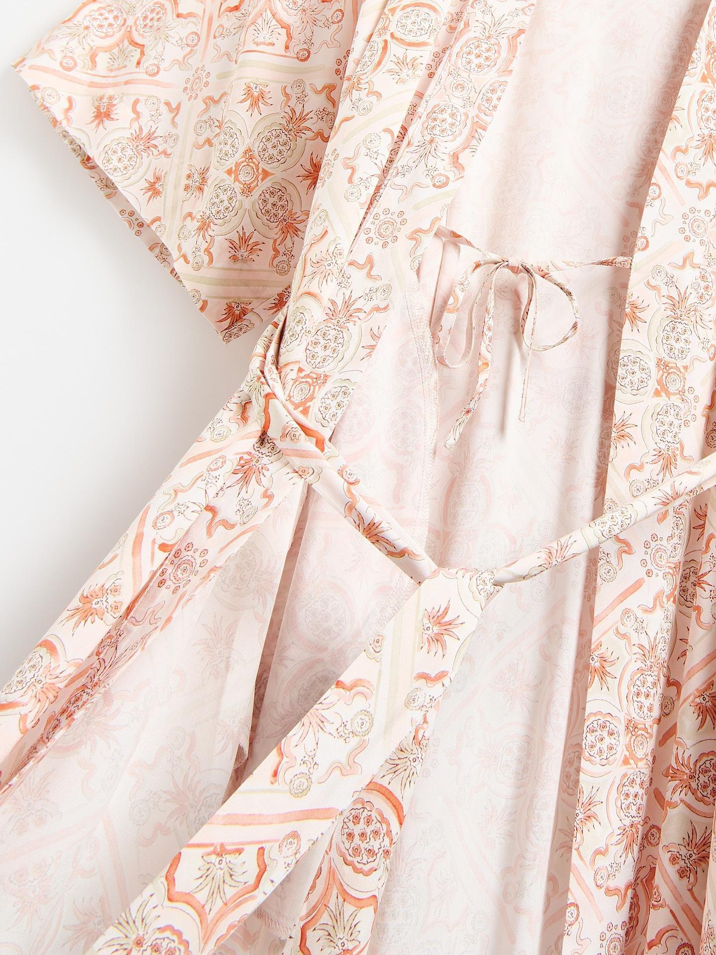 Peach Patterned Viscose Dressing Gown, Orange, large image number 5