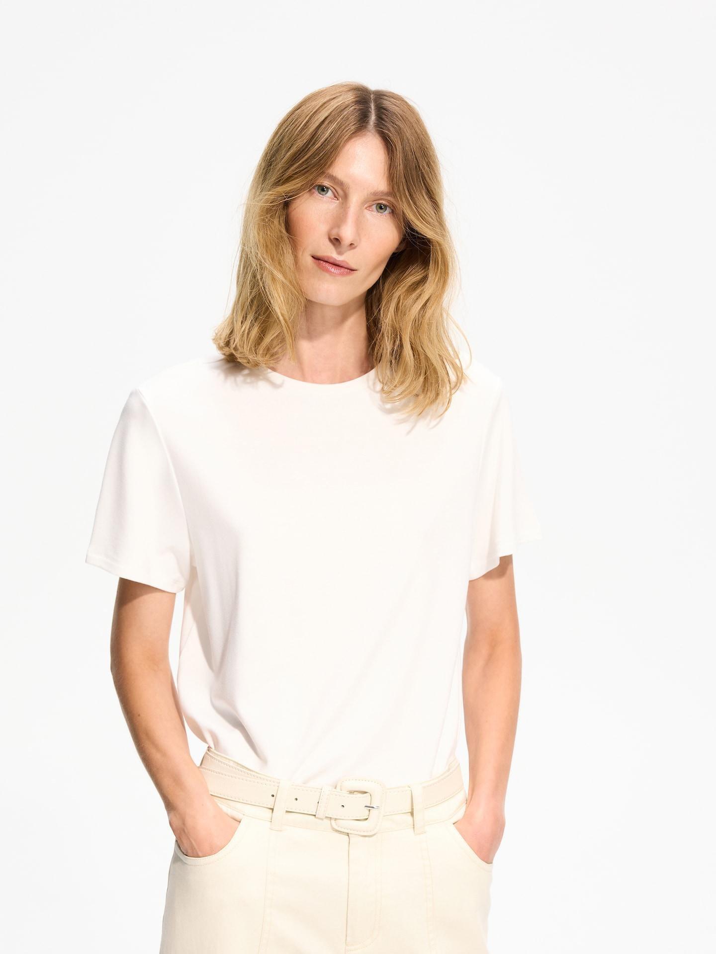 White T-Shirt With Viscose Blend, White, large image number 3