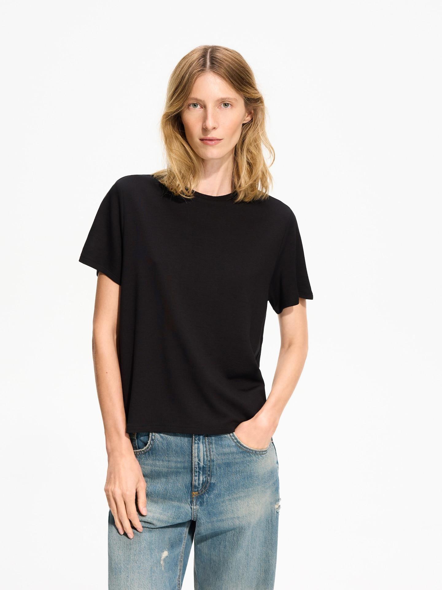 Black T-Shirt With Viscose Blend, Black, large image number 0