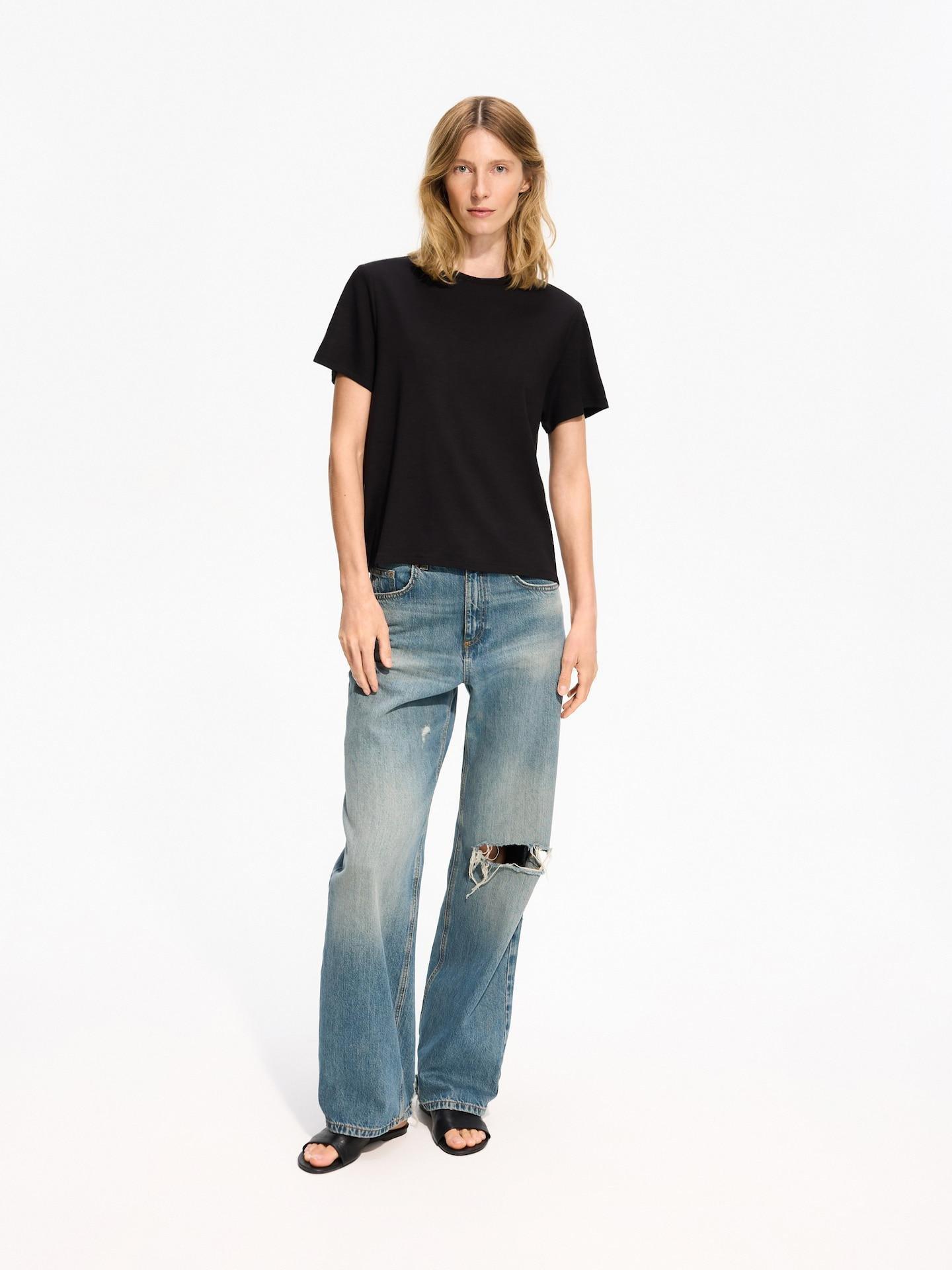 Black T-Shirt With Viscose Blend, Black, medium