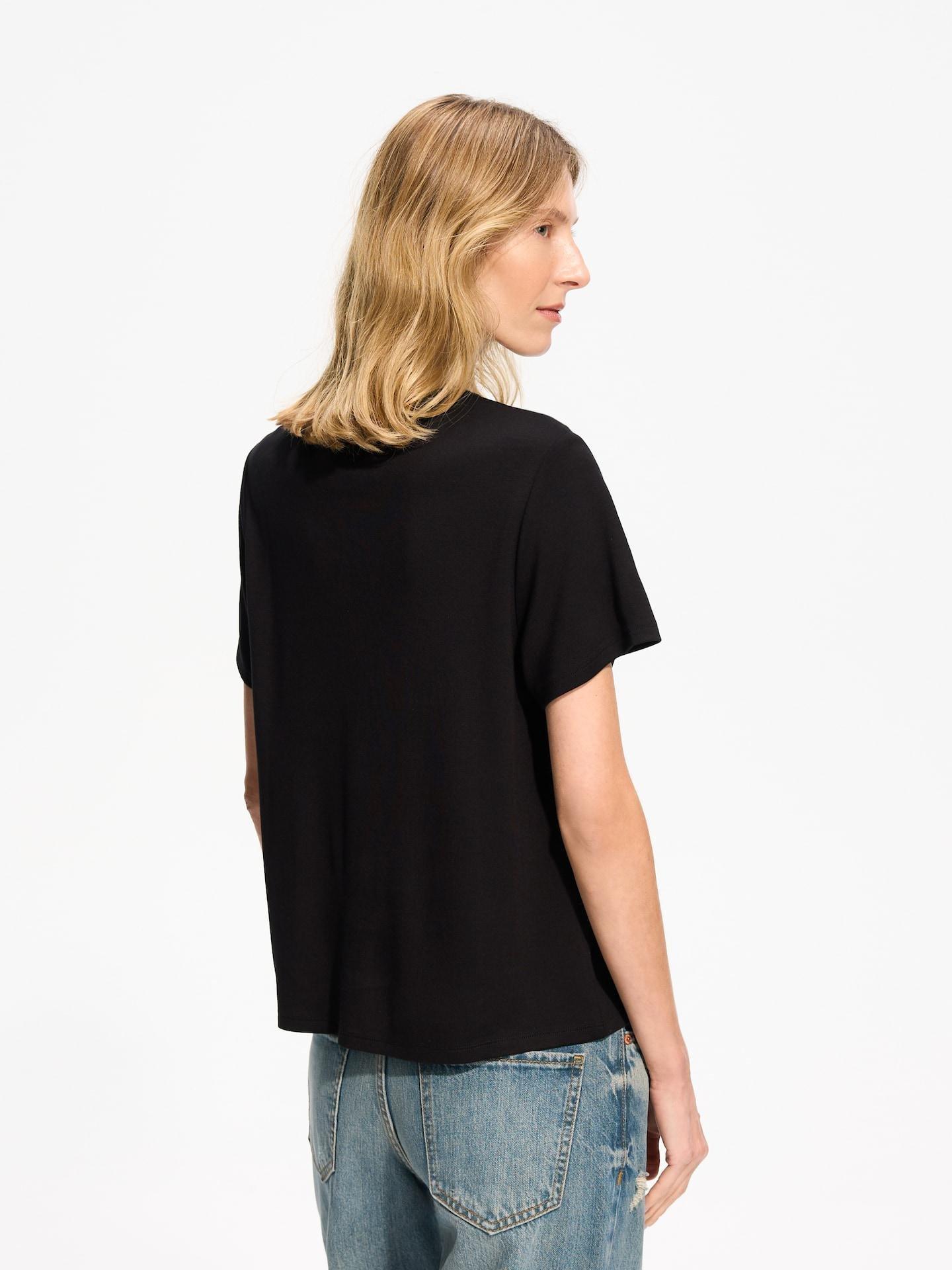 Black T-Shirt With Viscose Blend, Black, medium