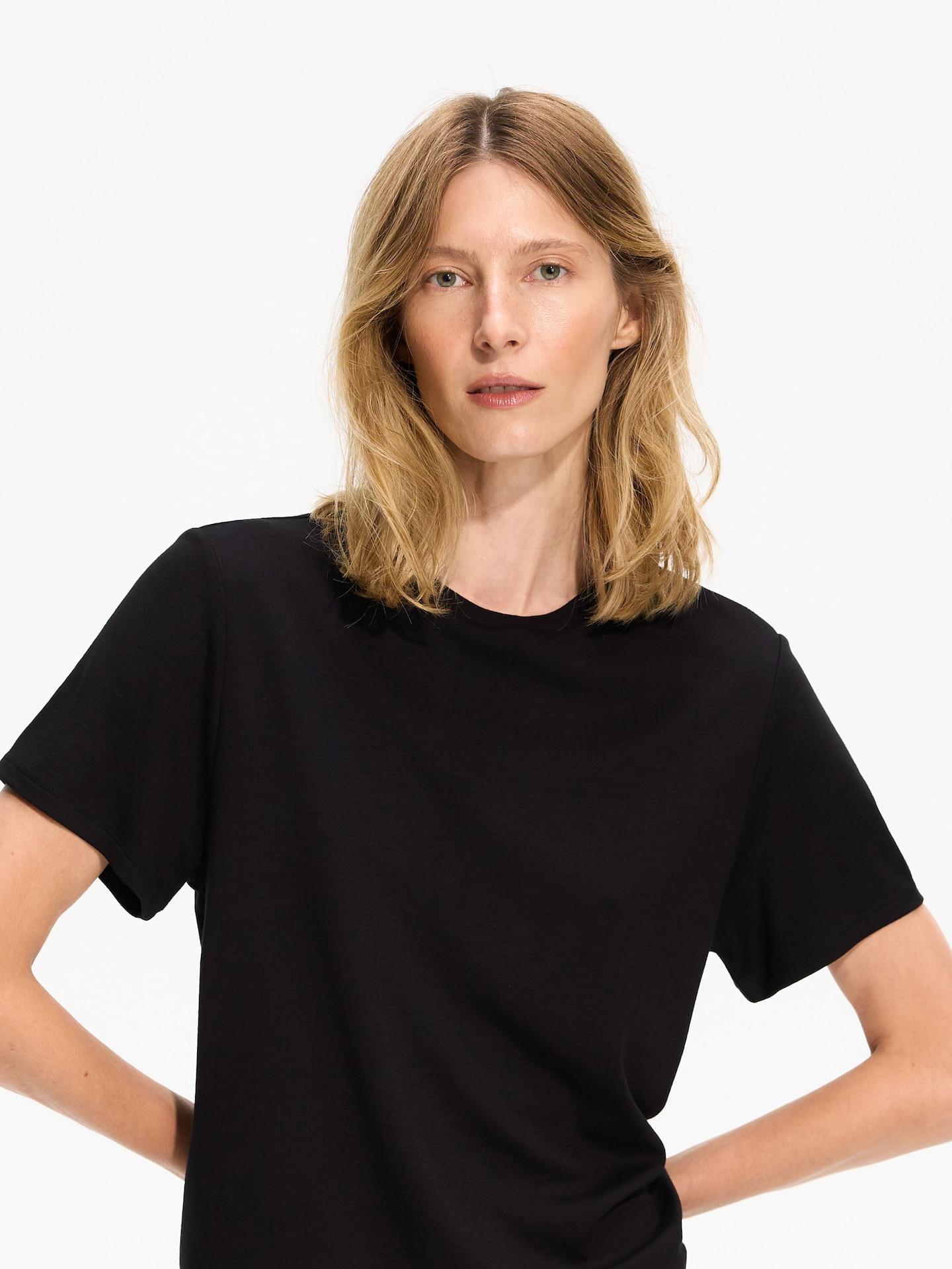 Black T-Shirt With Viscose Blend, Black, large image number 3