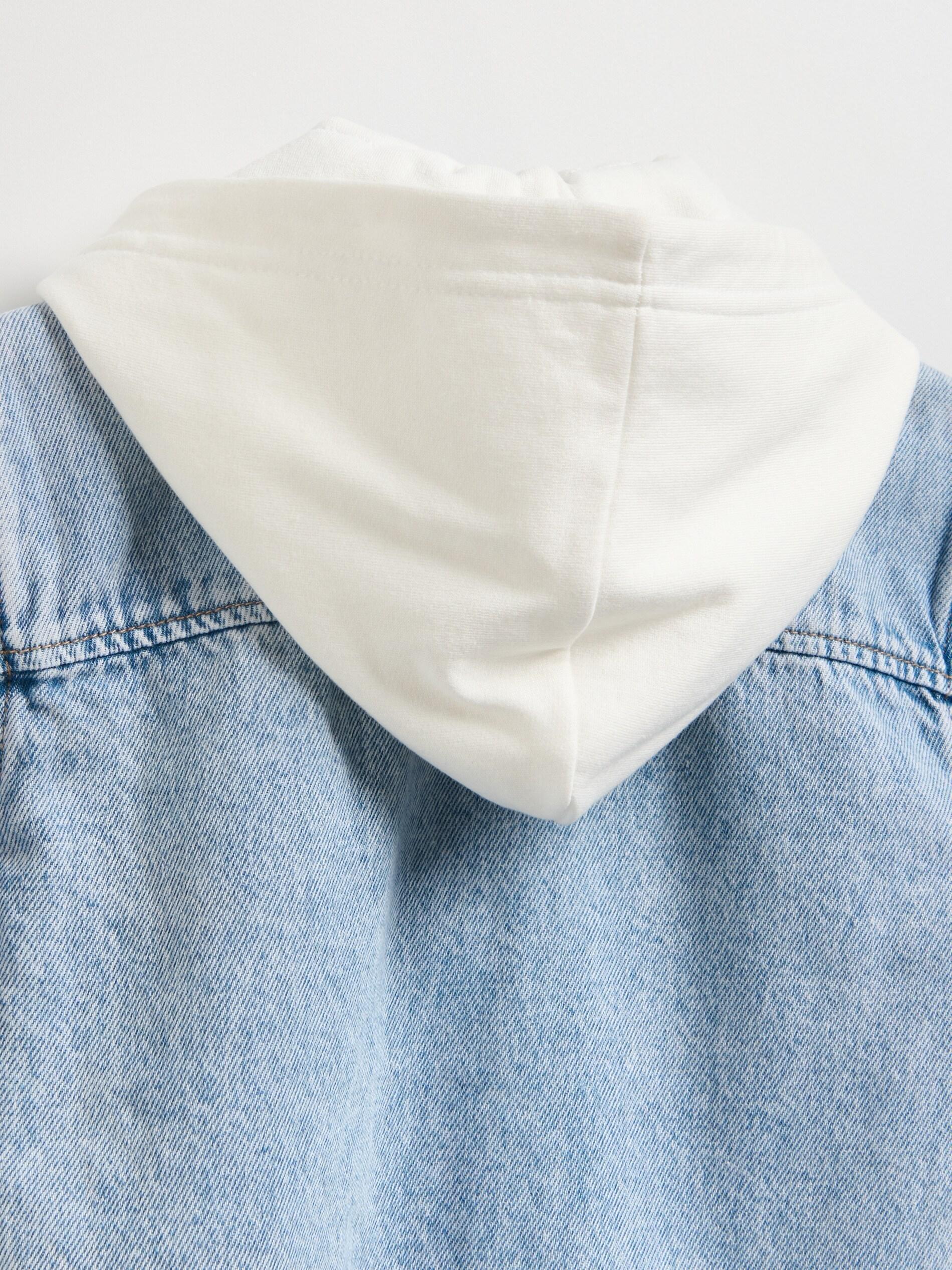 Blue Hooded Denim Shirt, Kids Boys, Blue, large image number 2