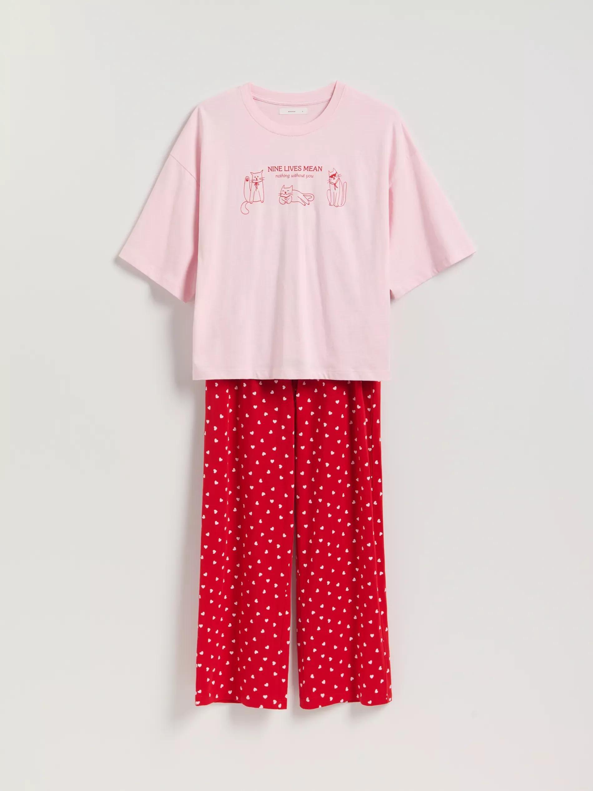 Red Two Piece Cotton Pyjama Set, Red, large image number 0