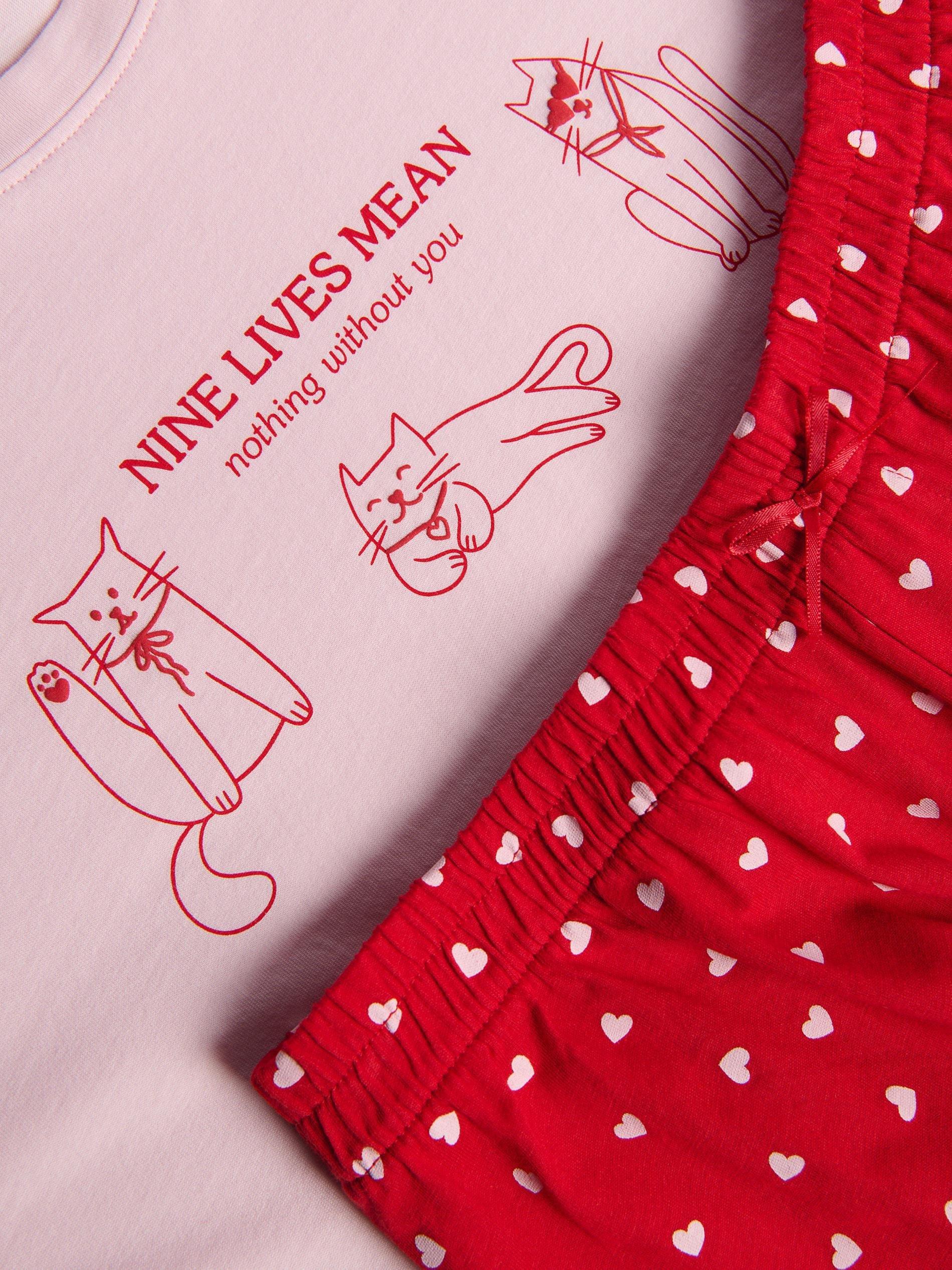 Red Two Piece Cotton Pyjama Set, Red, large image number 1