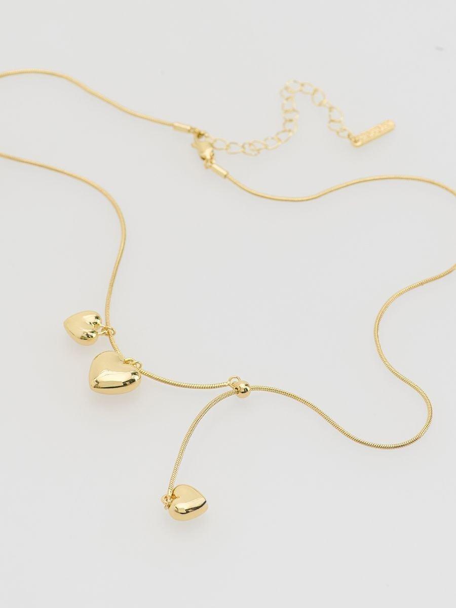 Gold Necklace With Heart-Shaped Pendants, Golden, large image number 1