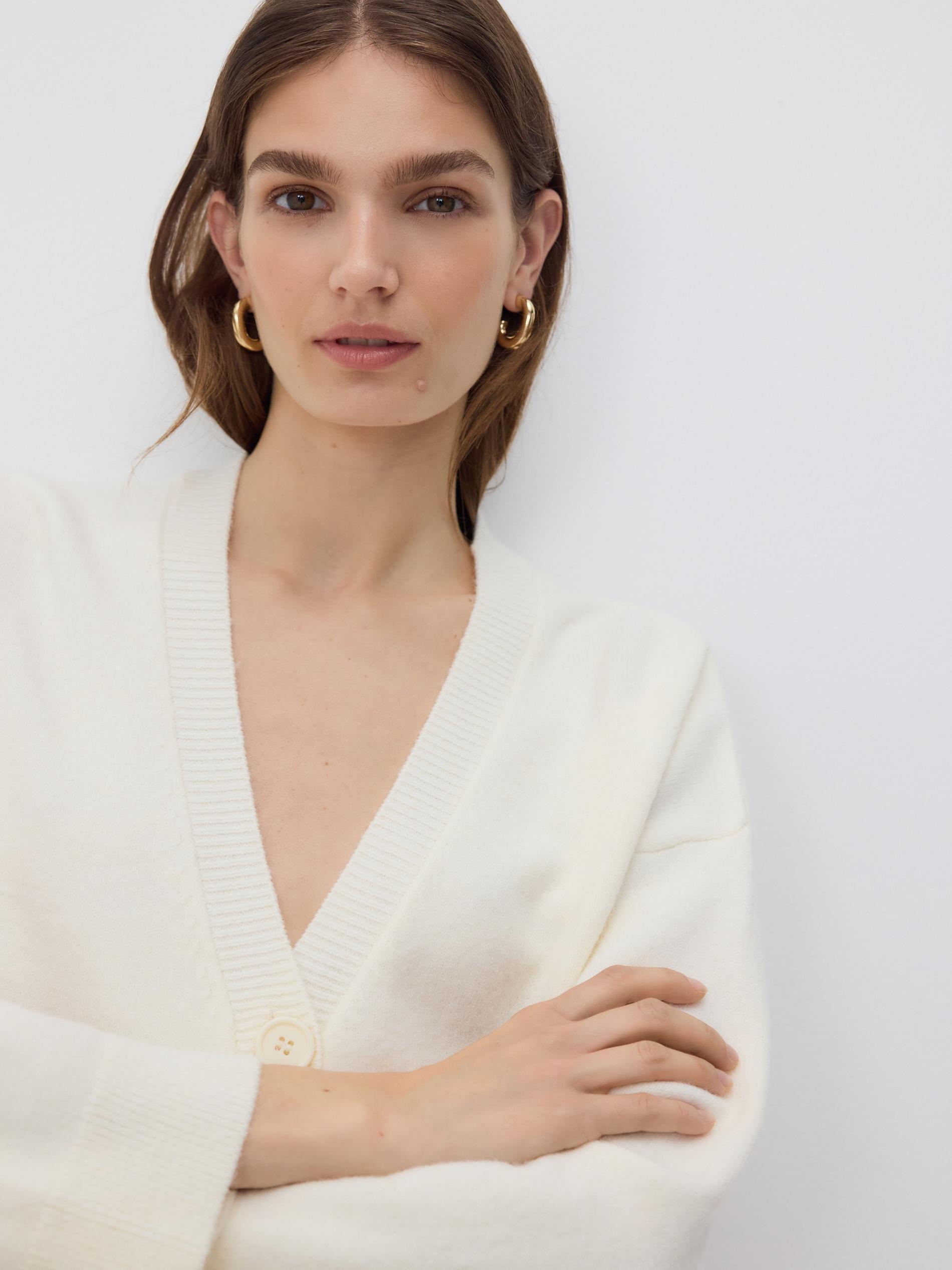 Nude Zipped Cardigan, Ivory, large image number 0