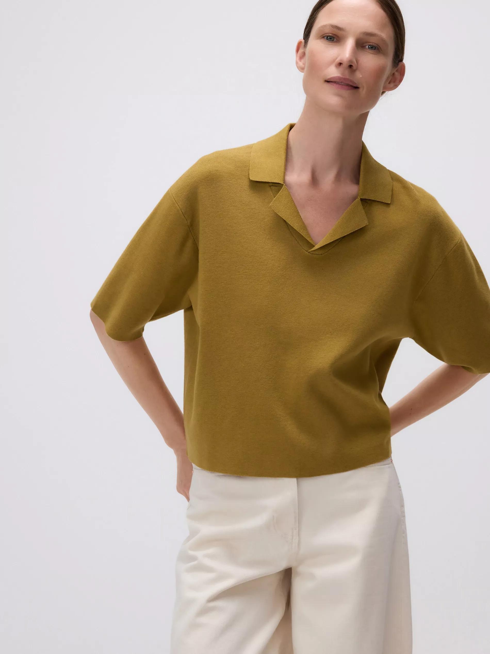 WARM OLIVE Blouse with collar, Brown, medium