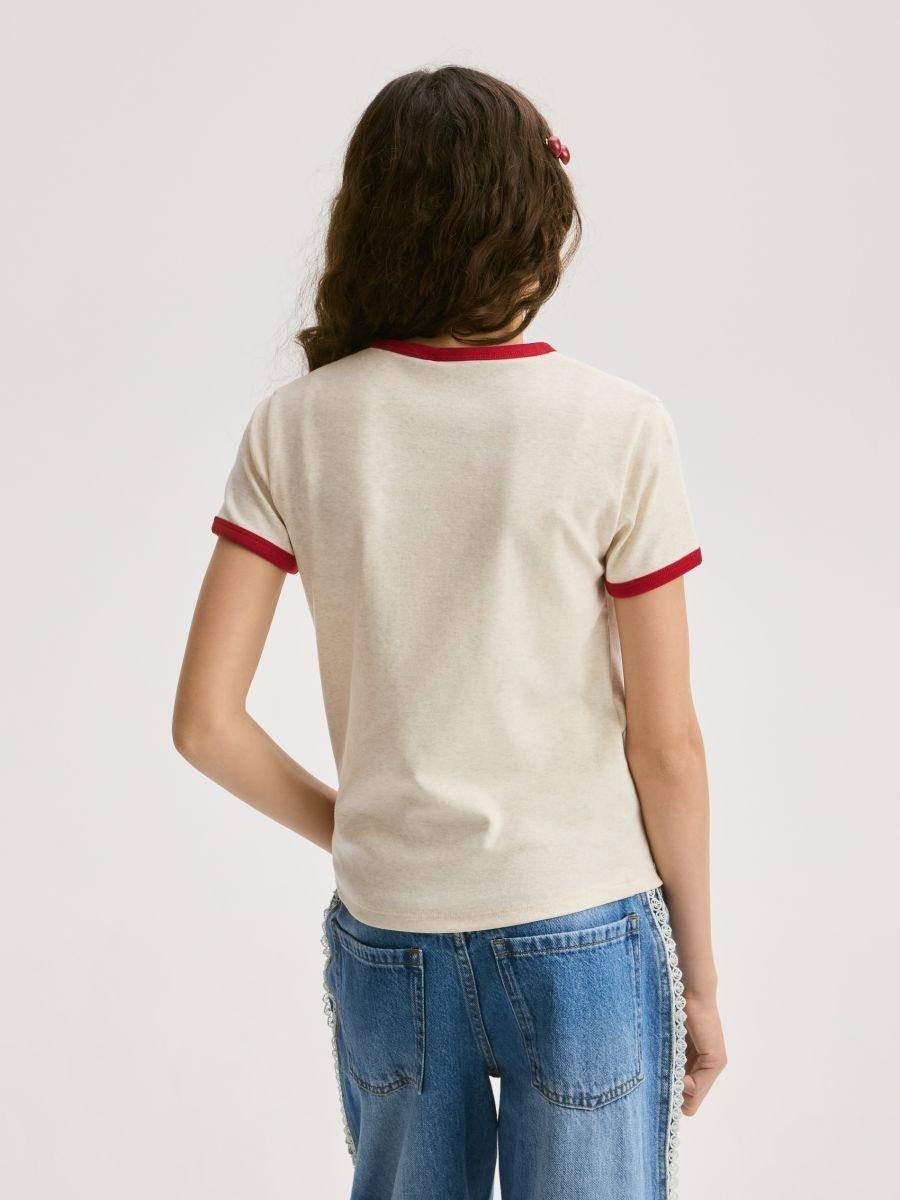 Beige T-Shirt With Embroidered Slogan, Beige, medium