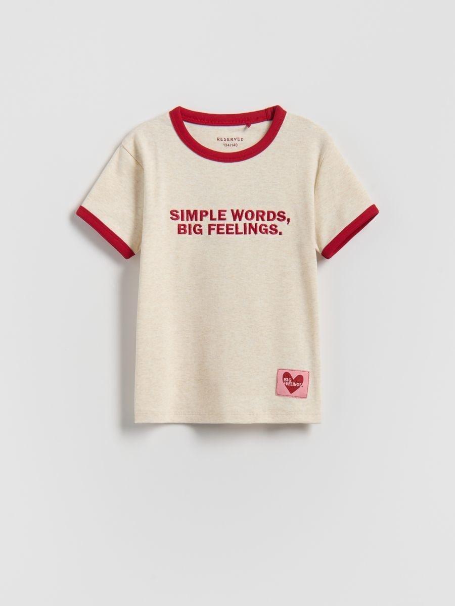 Beige T-Shirt With Embroidered Slogan, Beige, medium