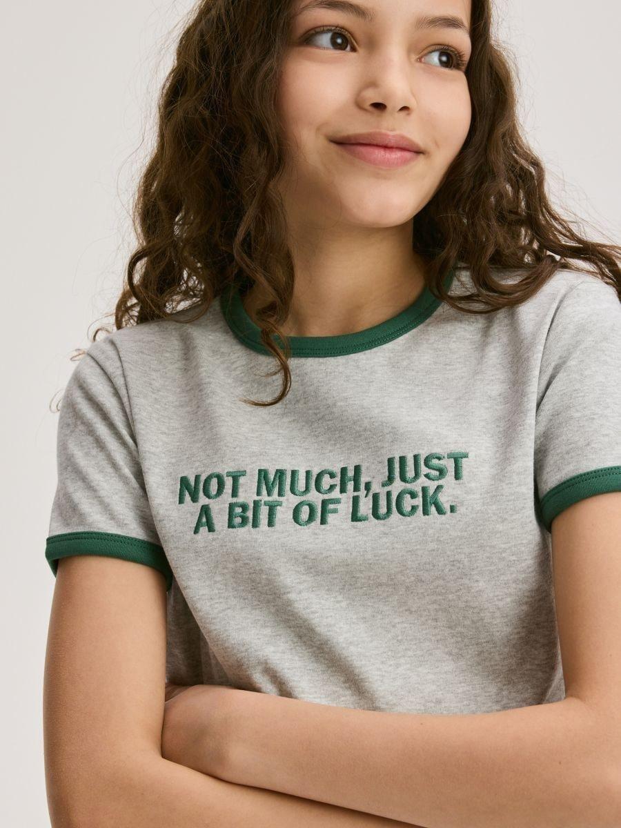 Grey T-Shirt With Embroidered Slogan, Light grey, medium