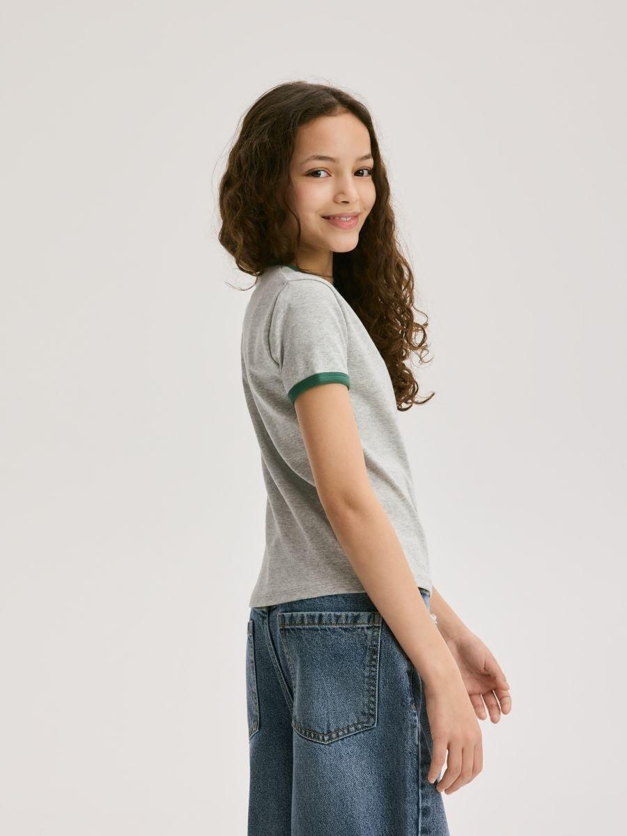 Grey T-Shirt With Embroidered Slogan, Light grey, medium