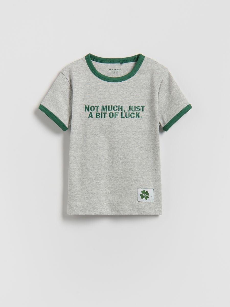 Grey T-Shirt With Embroidered Slogan, Light grey, medium