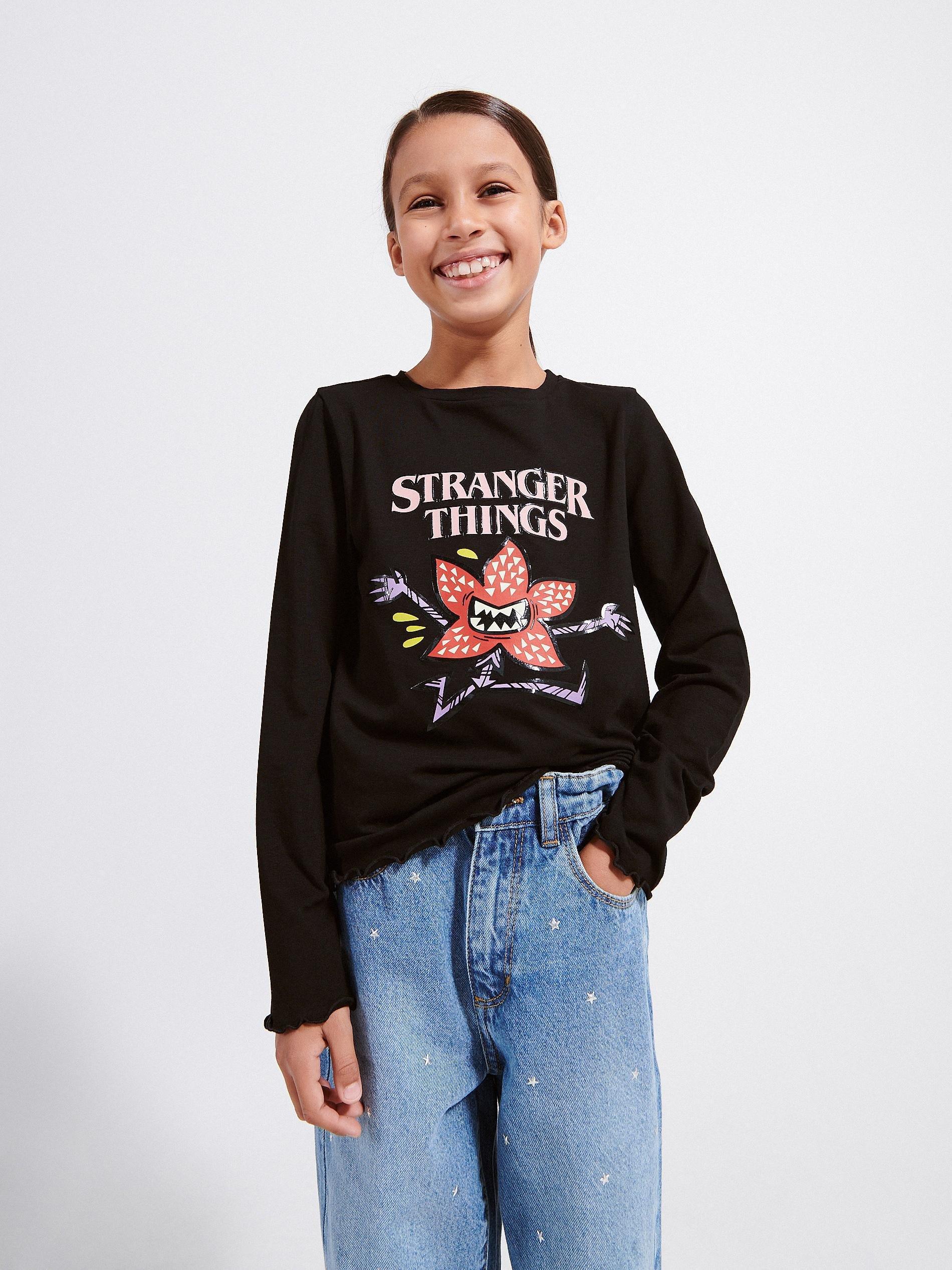 Black Stranger Things T-Shirt, Kids Girls, , large image number 1