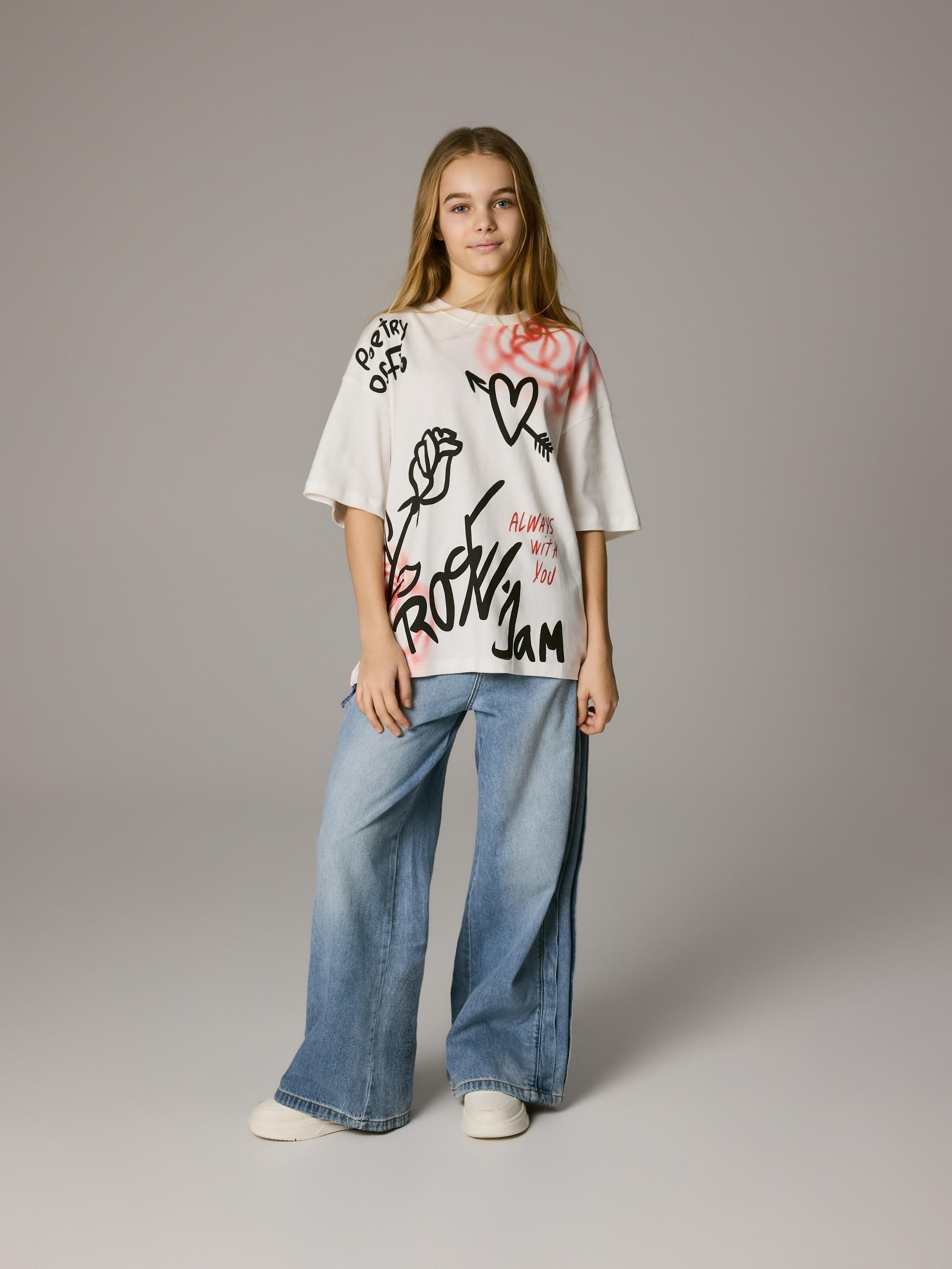 Cream T-Shirt With Print, Ivory, medium