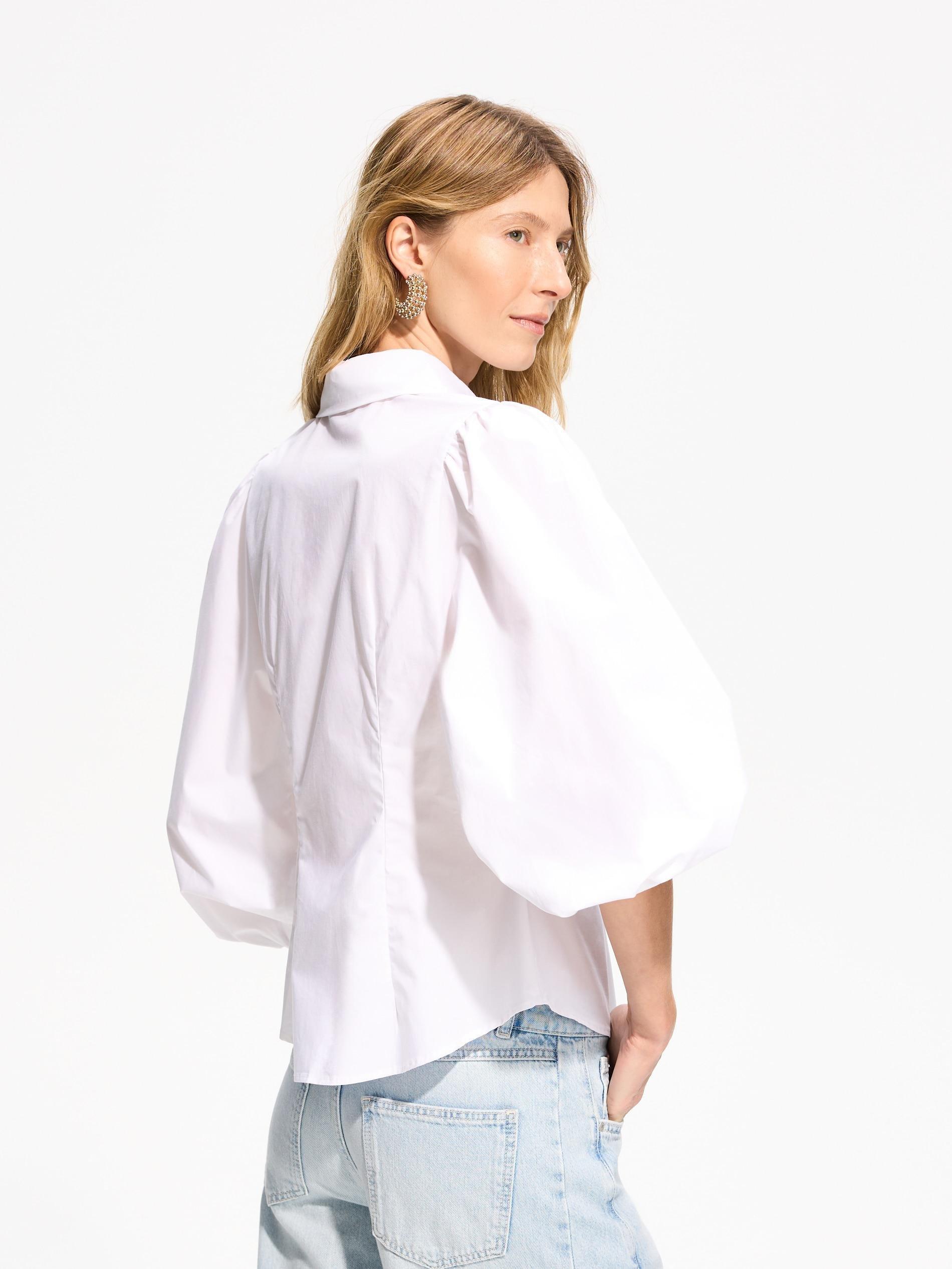 White Shirt With Puffy Sleeves, White, large image number 0