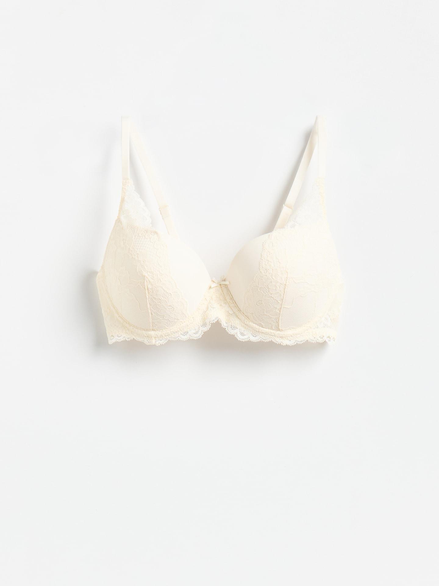Cream Lace Push Up Bra, Ivory, large image number 3