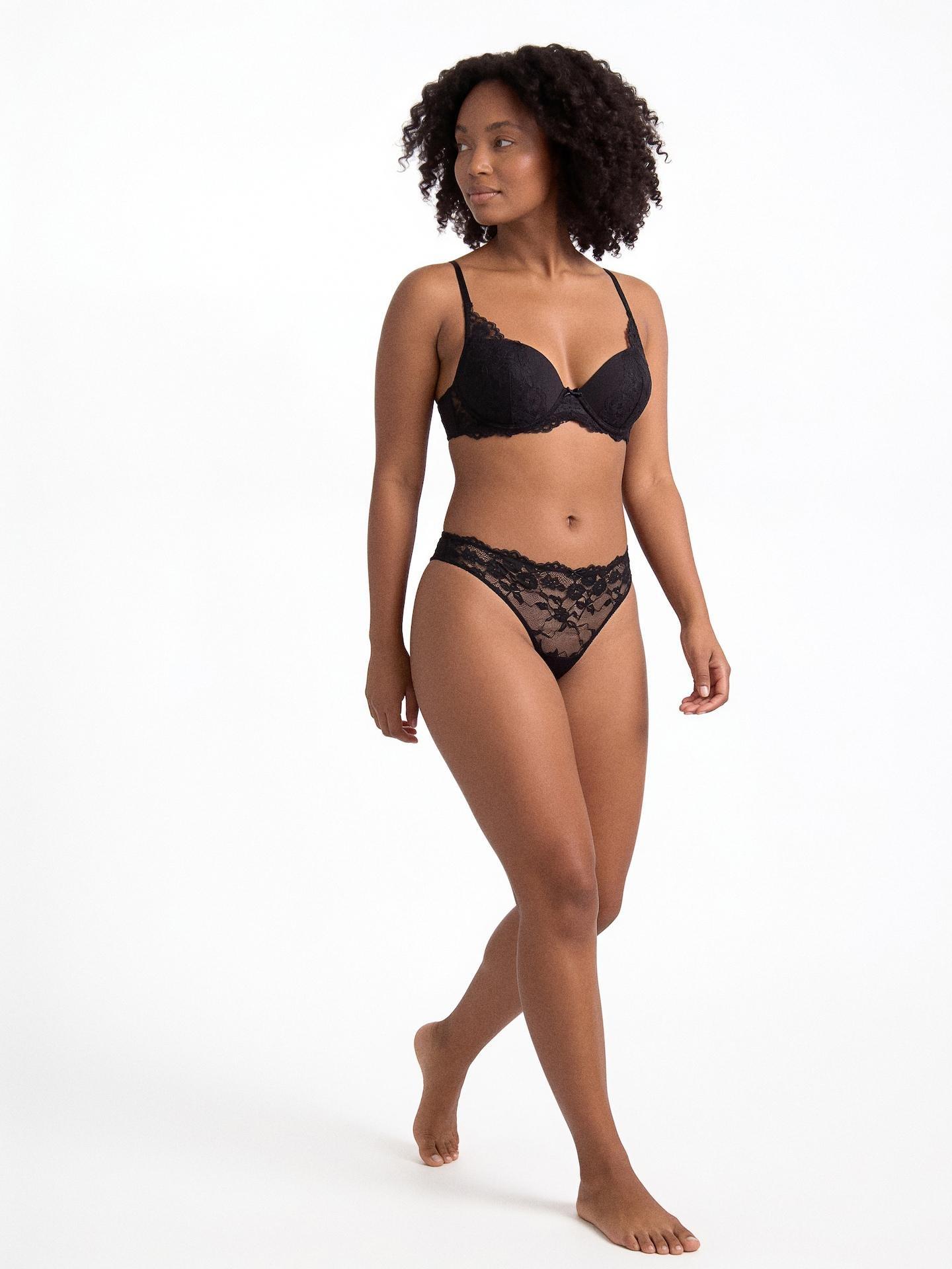 Black Lace Push Up Bra, Black, large image number 1