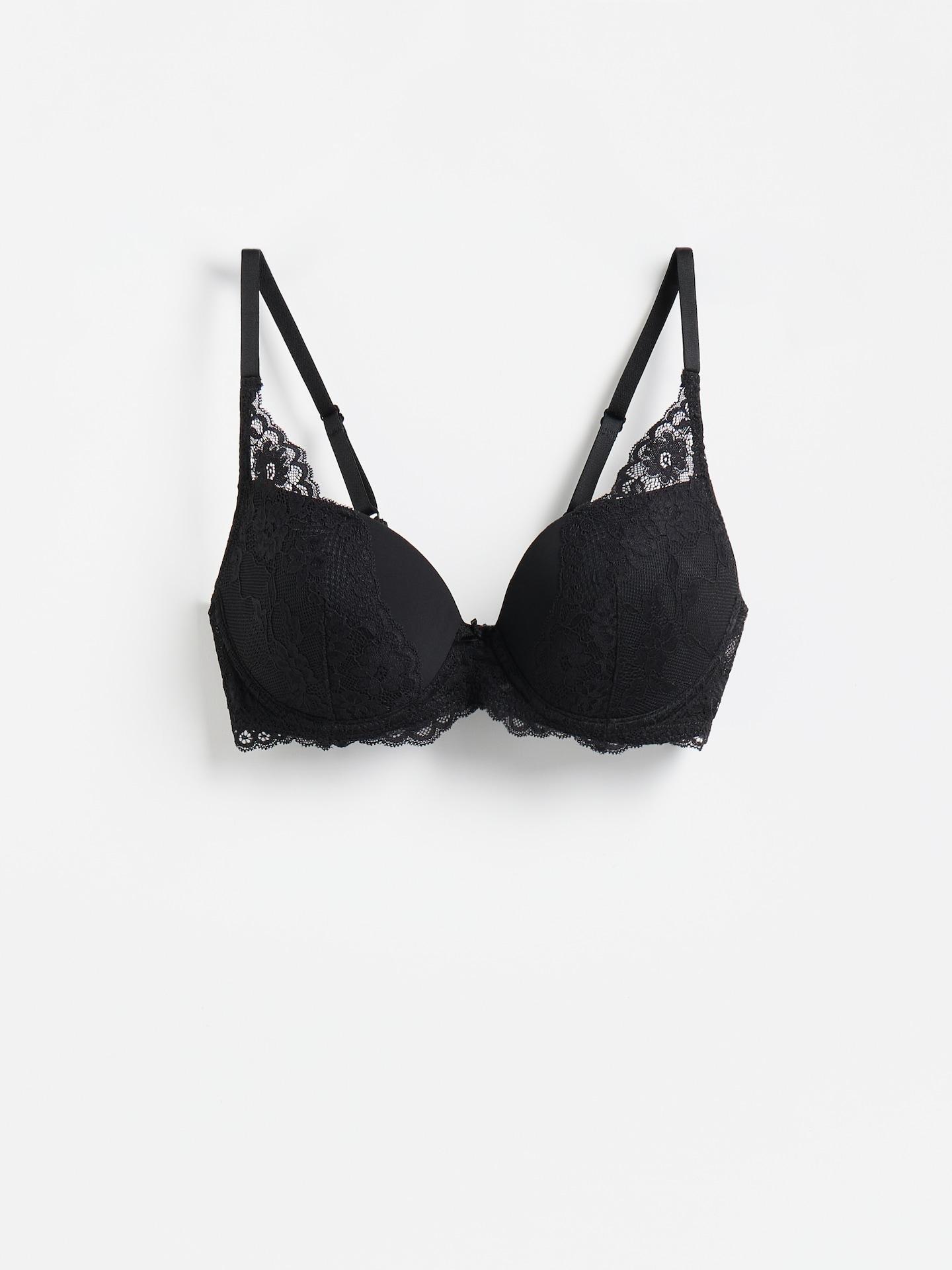 Black Lace Push Up Bra, Black, large image number 3