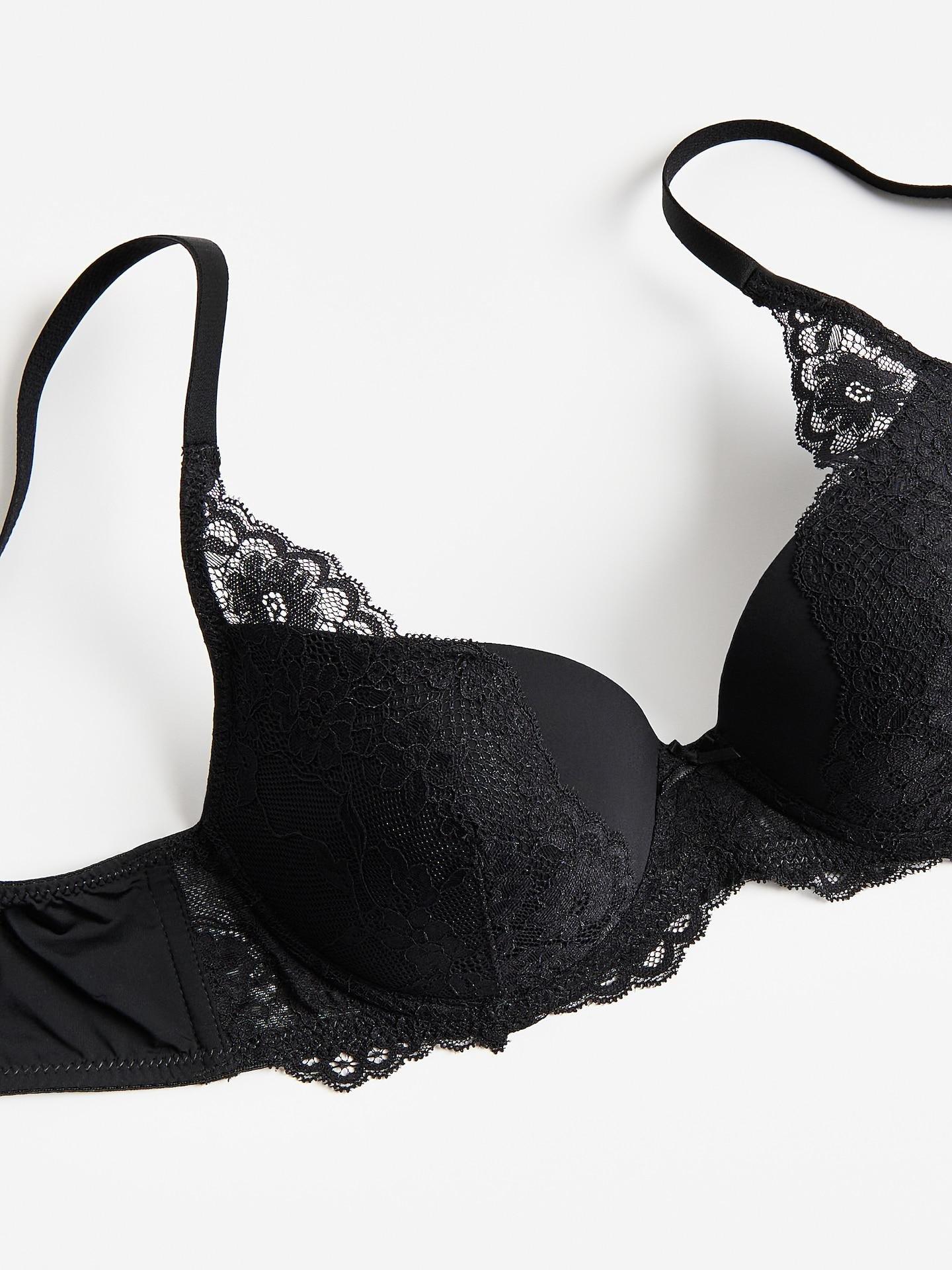 Black Lace Push Up Bra, Black, large image number 5