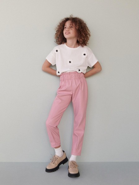 Reserved - Pink Faux Leather Paperbag Trousers, Kids Girl