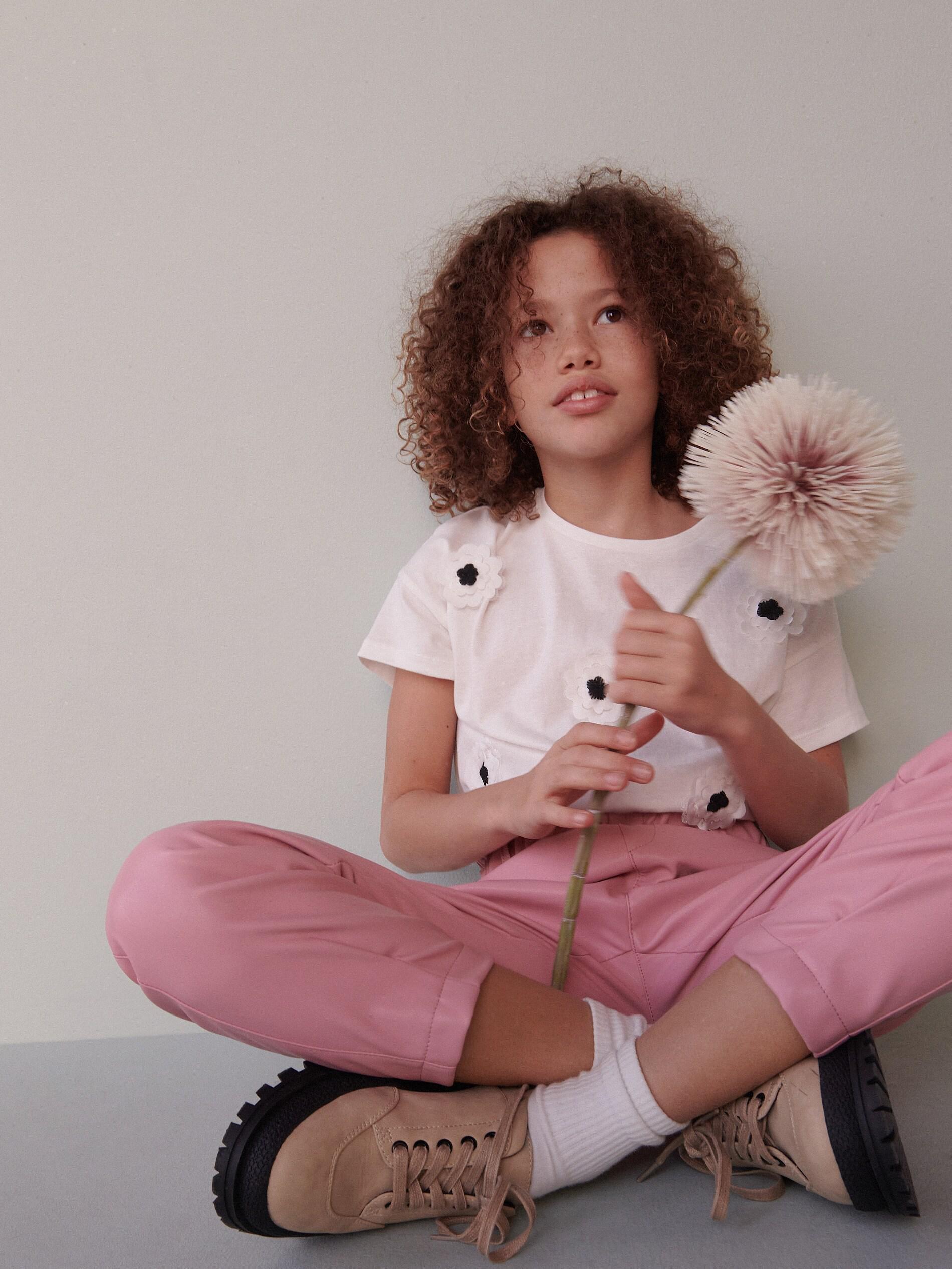 Pink Faux Leather Paperbag Trousers, Kids Girl, , large image number 1