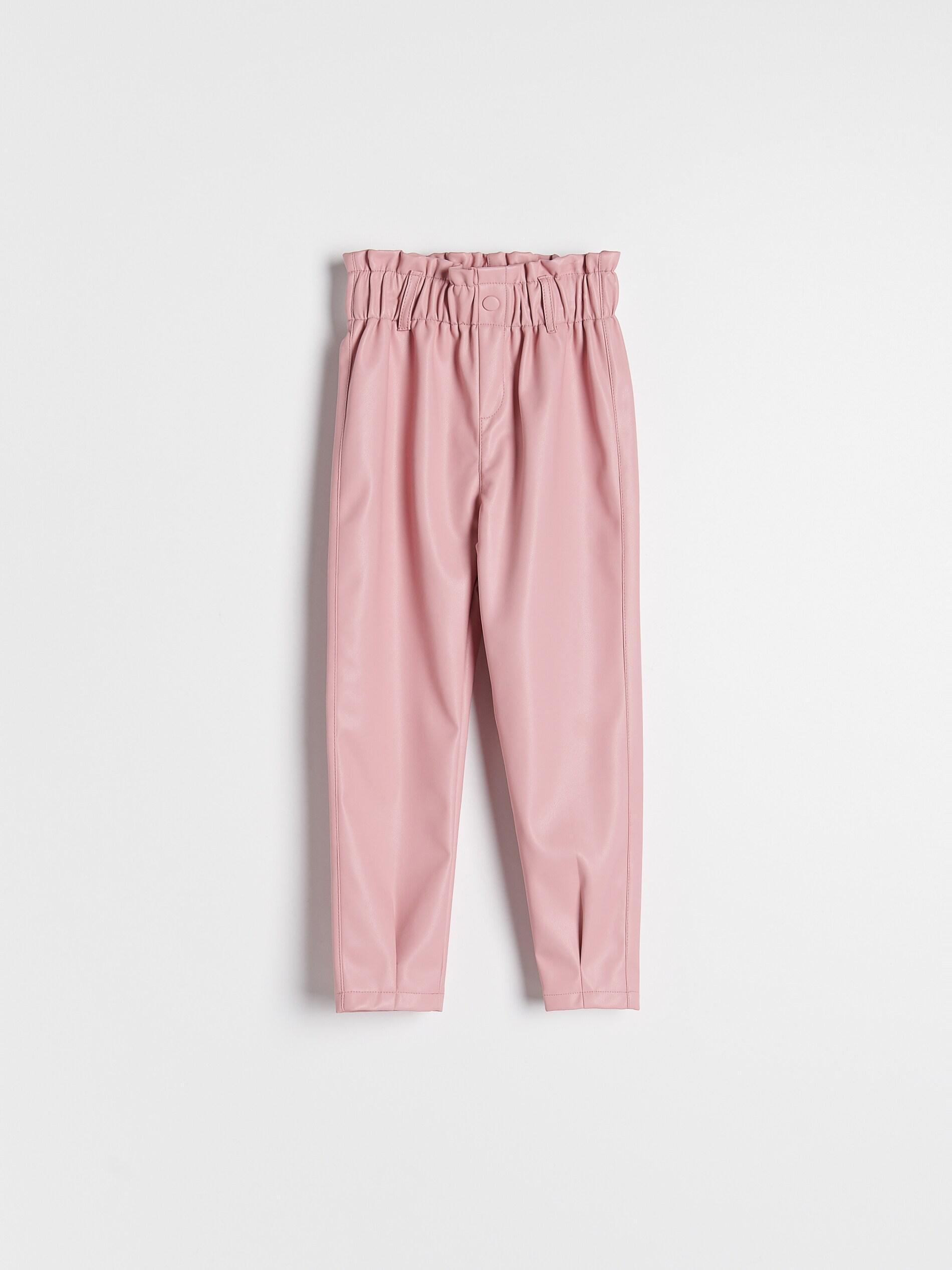 Pink Faux Leather Paperbag Trousers, Kids Girl, , large image number 2